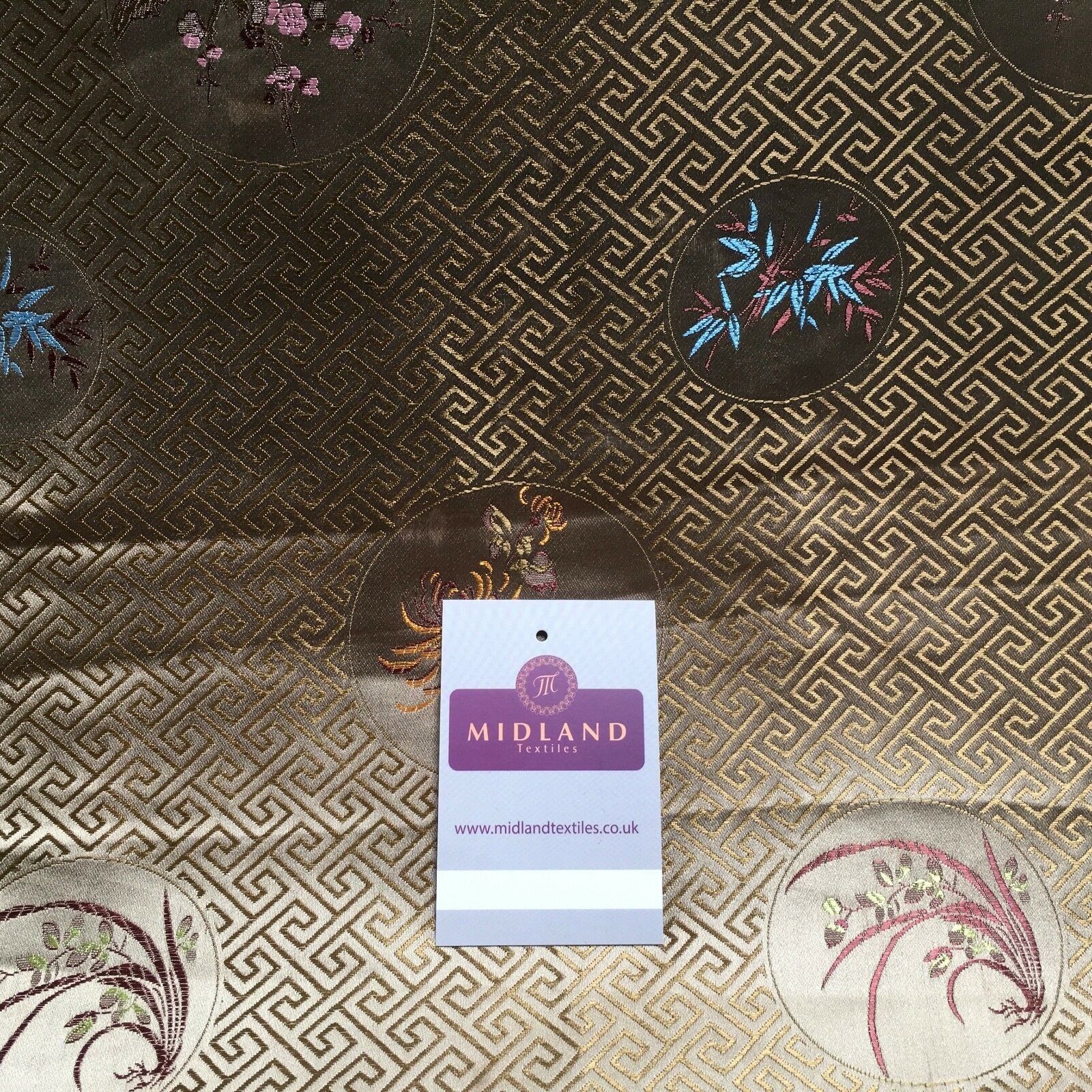 Greek Key Chinese brocade Silky Smooth Satin fabric 45' M663 Mtex