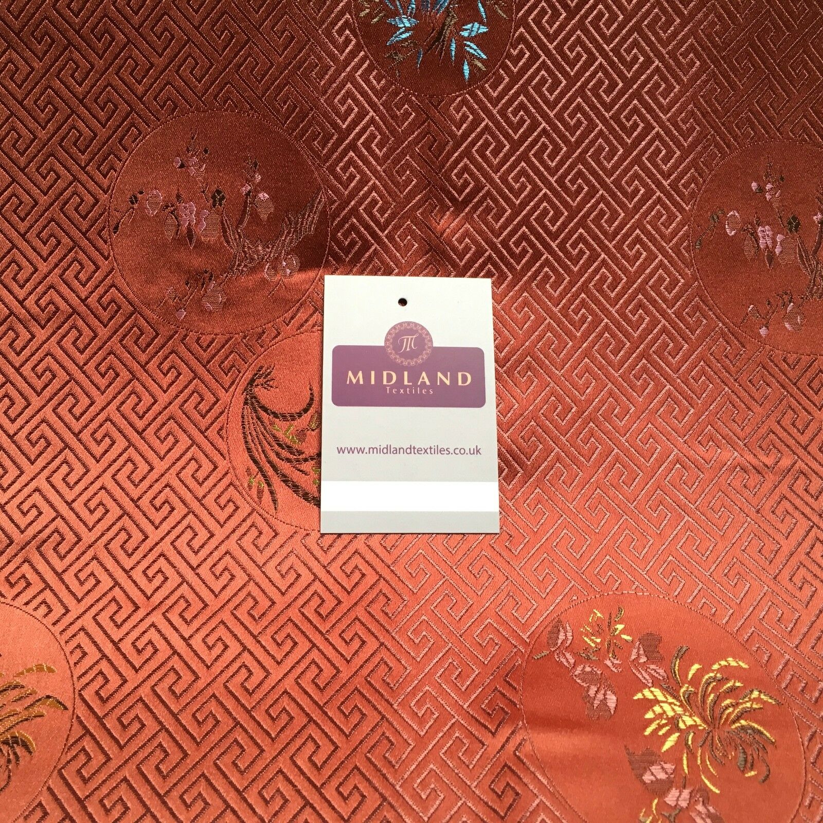 Greek Key Chinese brocade Silky Smooth Satin fabric 45' M663 Mtex