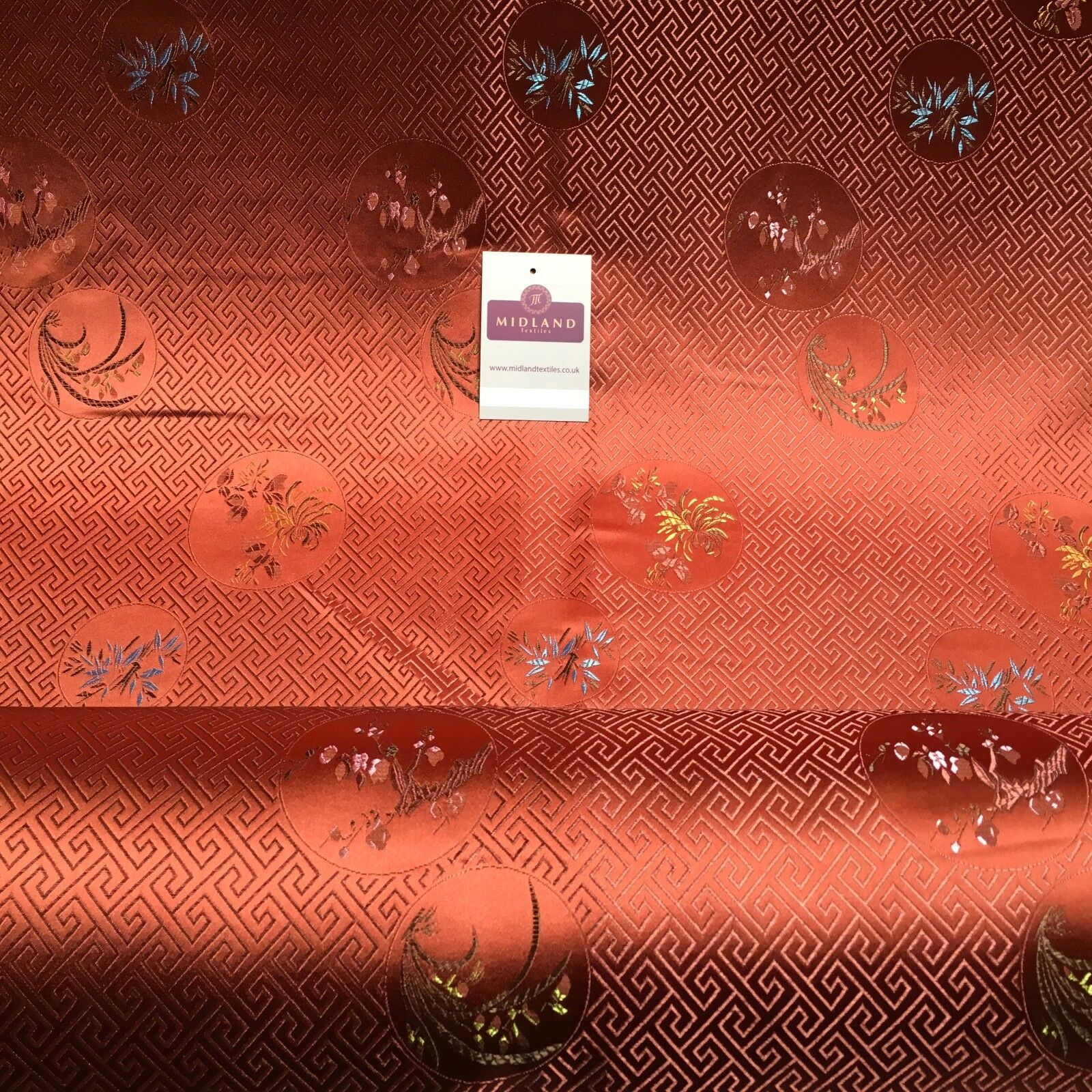 Greek Key Chinese brocade Silky Smooth Satin fabric 45' M663 Mtex