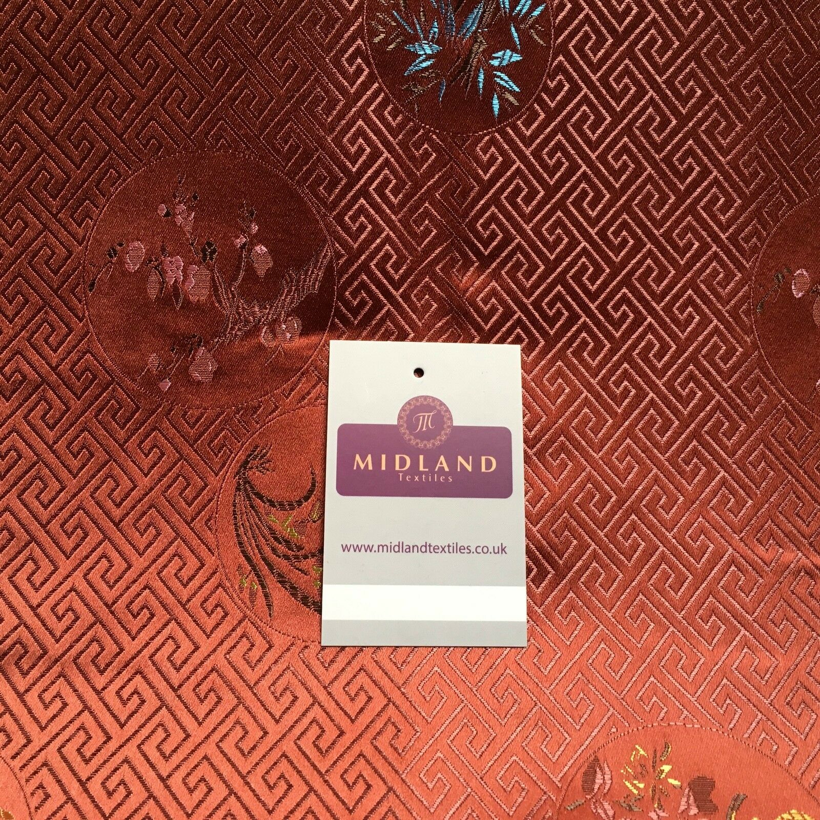 Greek Key Chinese brocade Silky Smooth Satin fabric 45' M663 Mtex