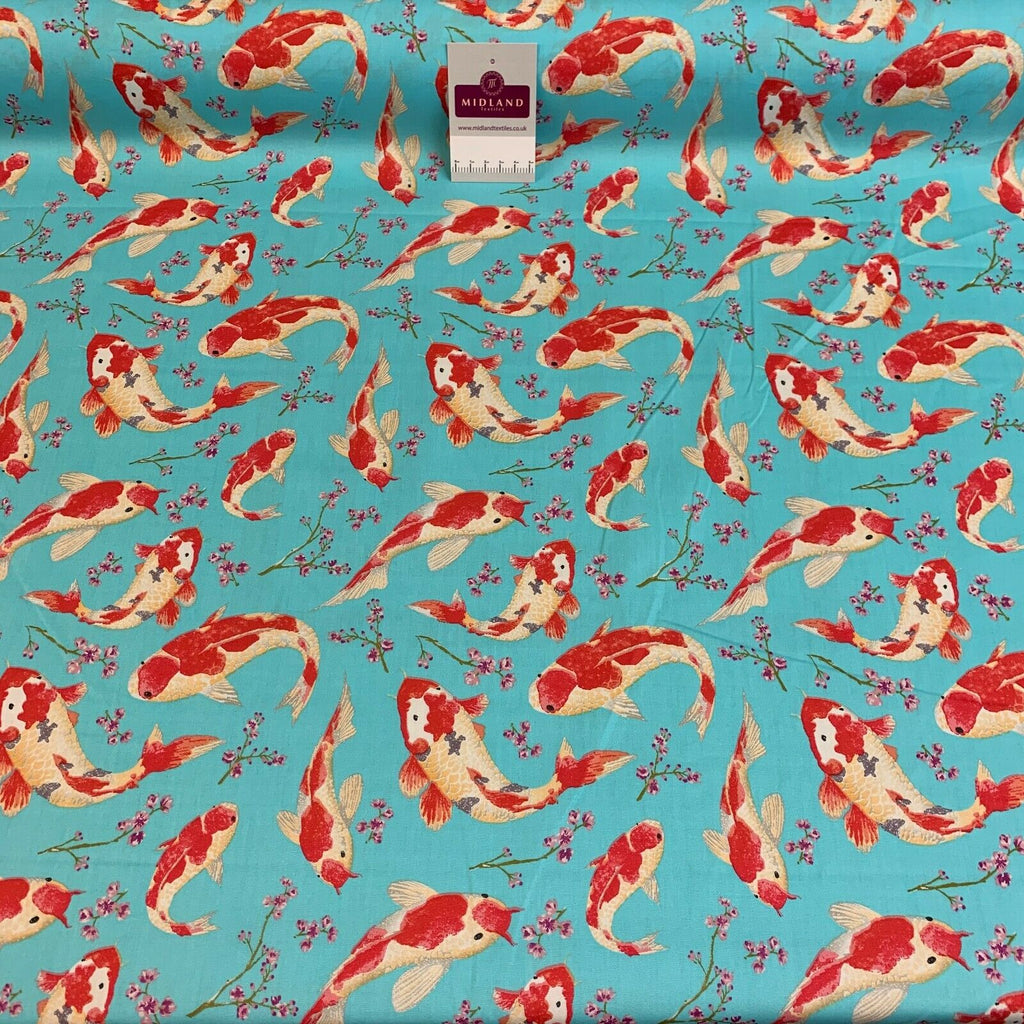 Koi Carp Fish printed cotton poplin craft mask Fabric MD1476