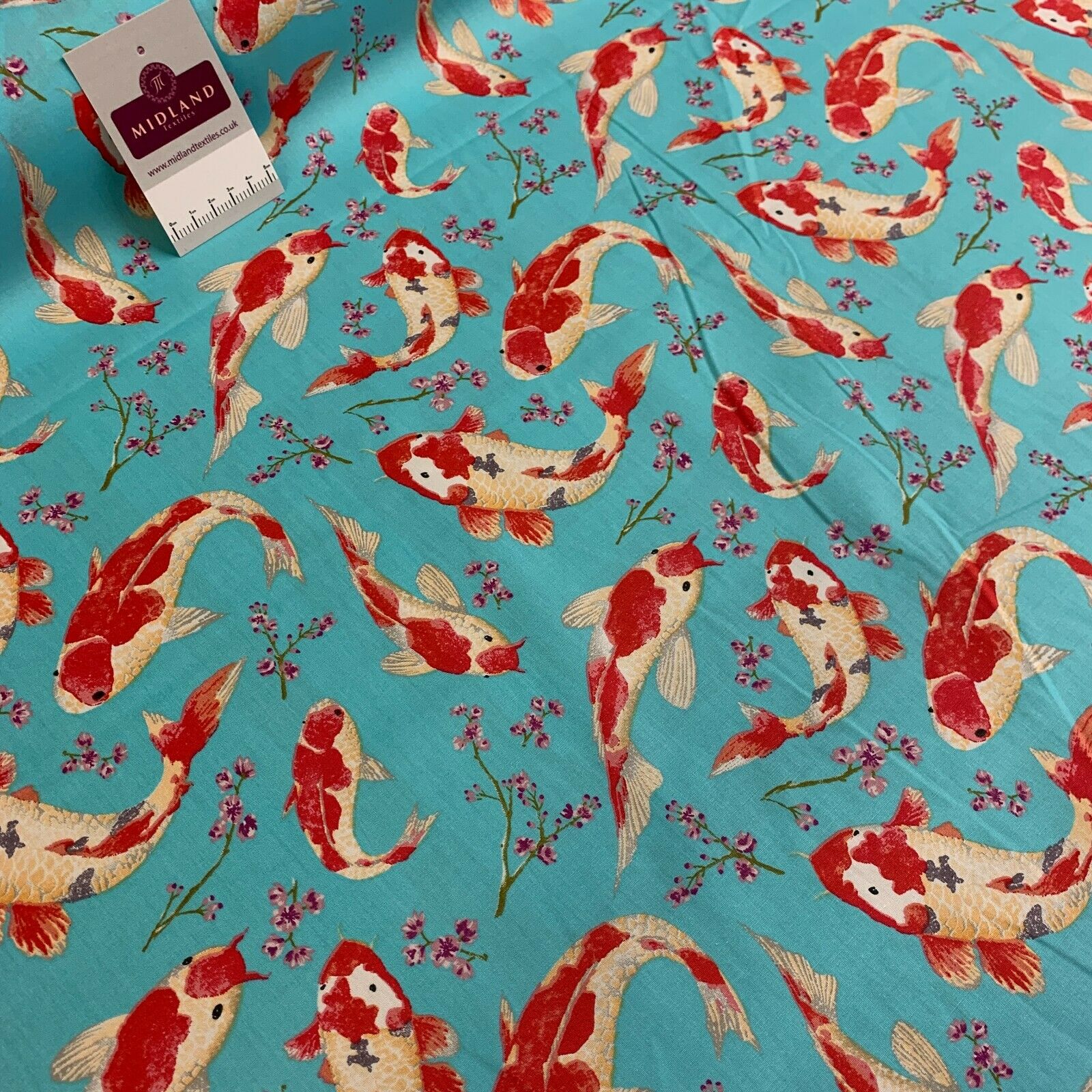 Koi Carp Fish printed cotton poplin craft mask Fabric MD1476