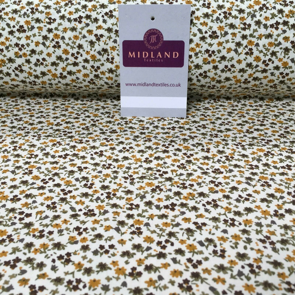 100% Cream Cotton small ditsy Floral Dress Fabric 150cm wide MA1078 Mtex