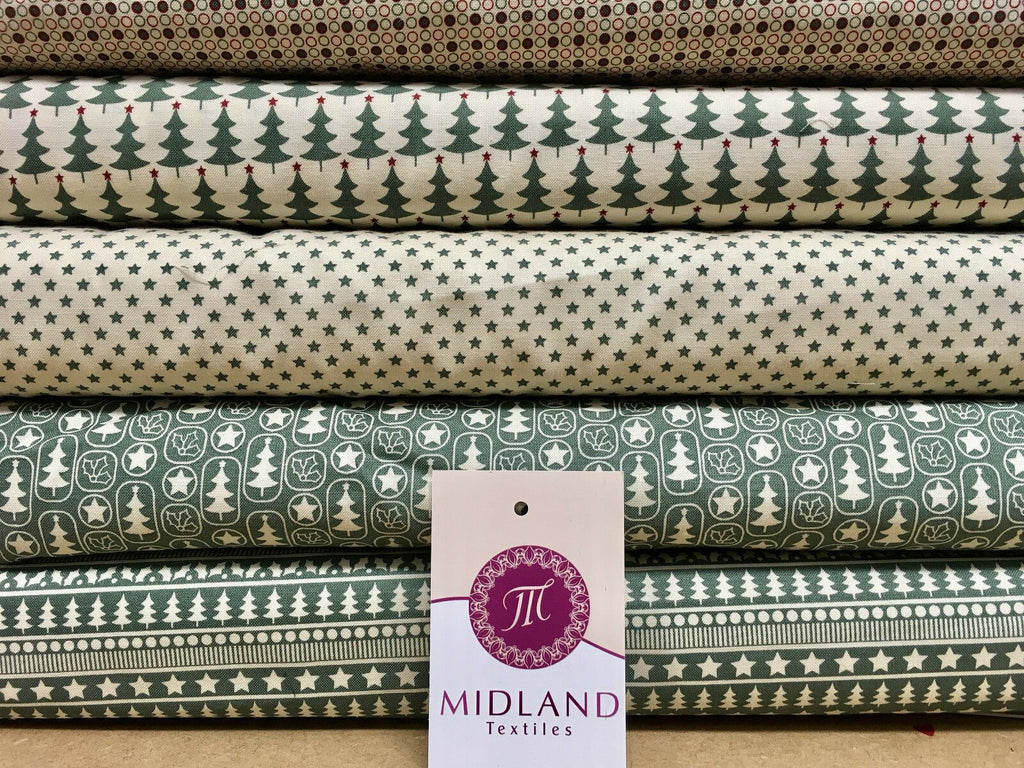 Green Scandi 100% Cotton Christmas themed Patchwork & Crafting  Fabric 45