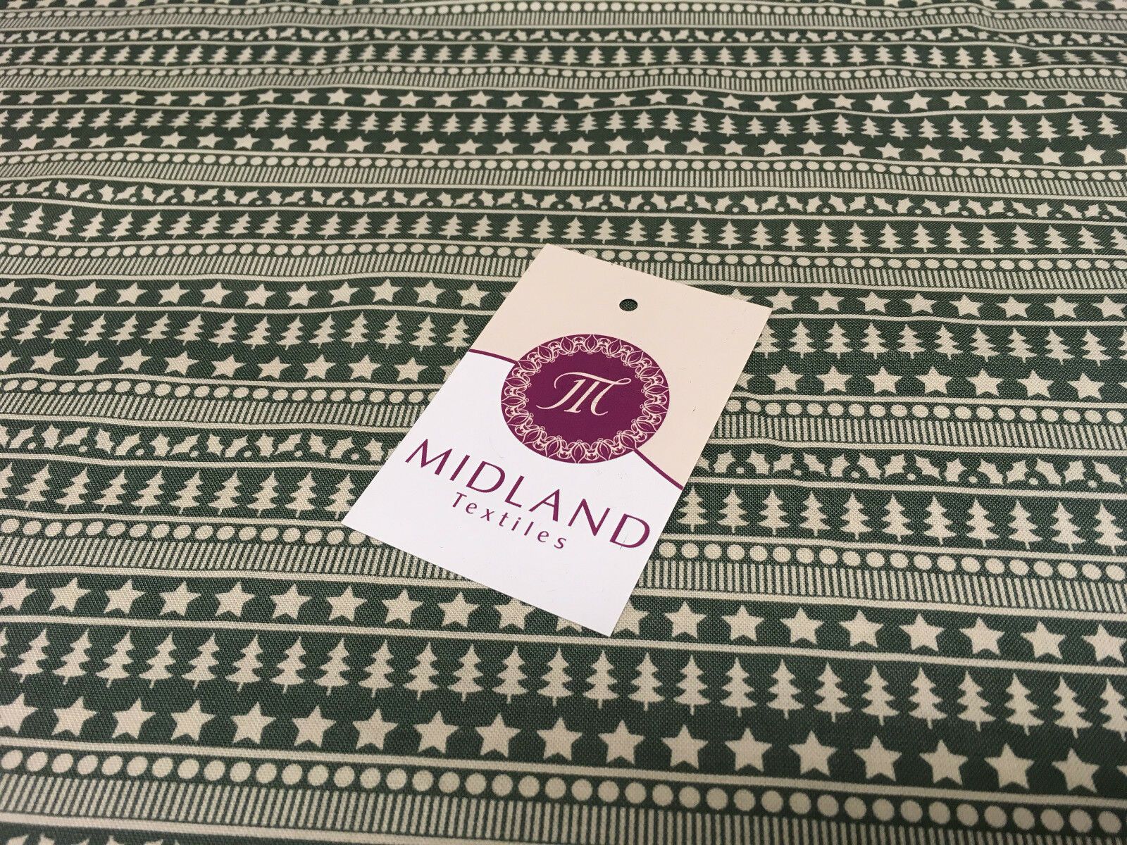 Green Scandi 100% Cotton Christmas themed Patchwork & Crafting  Fabric 45' Mtex