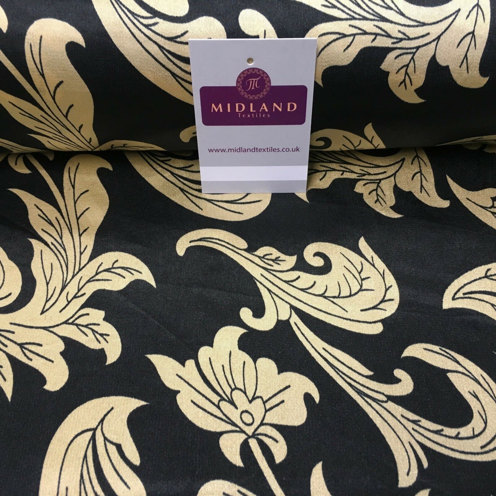 Black & Gold Floral Printed Satin Silky Dress fabric 55' Wide MA1026 Mtex