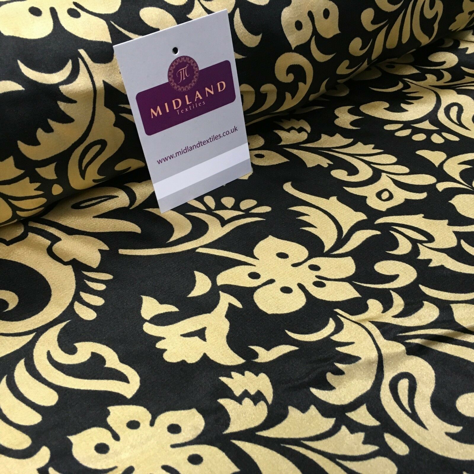Black & Gold Floral Printed Satin Silky Dress fabric 55' Wide MA1026 Mtex