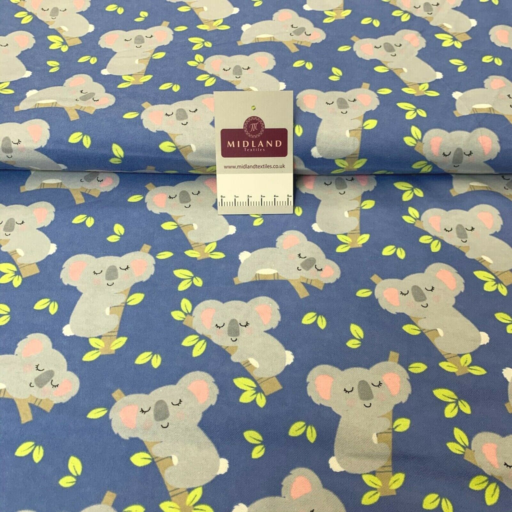 Blue Kuala Bear Cotton Wynciette Soft Brushed Fabric 110cm Wide MK1227-8