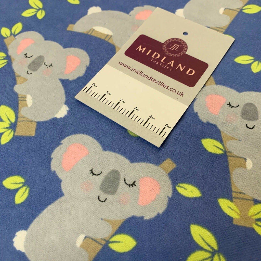 Blue Kuala Bear Cotton Wynciette Soft Brushed Fabric 110cm Wide MK1227-8