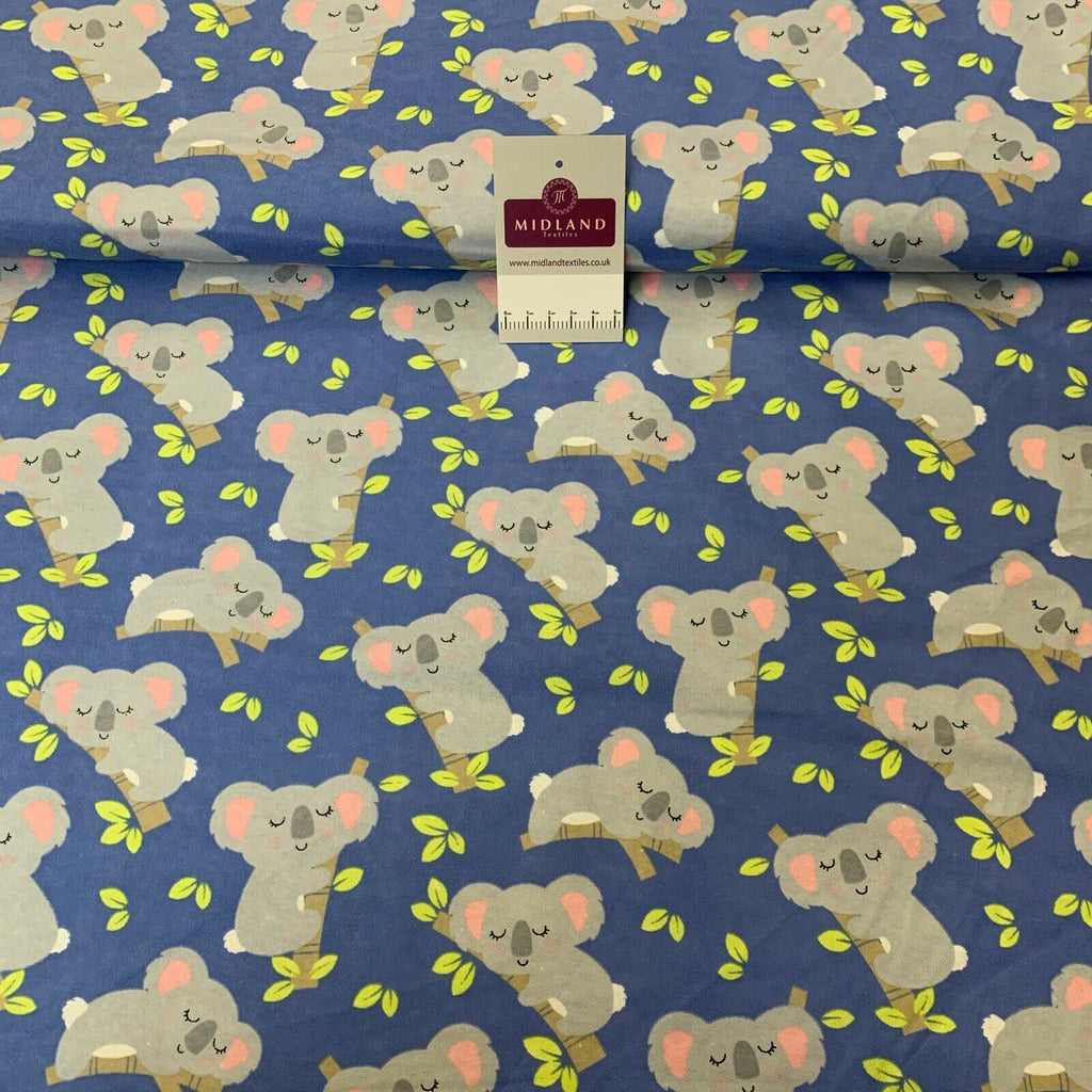 Blue Kuala Bear Cotton Wynciette Soft Brushed Fabric 110cm Wide MK1227-8