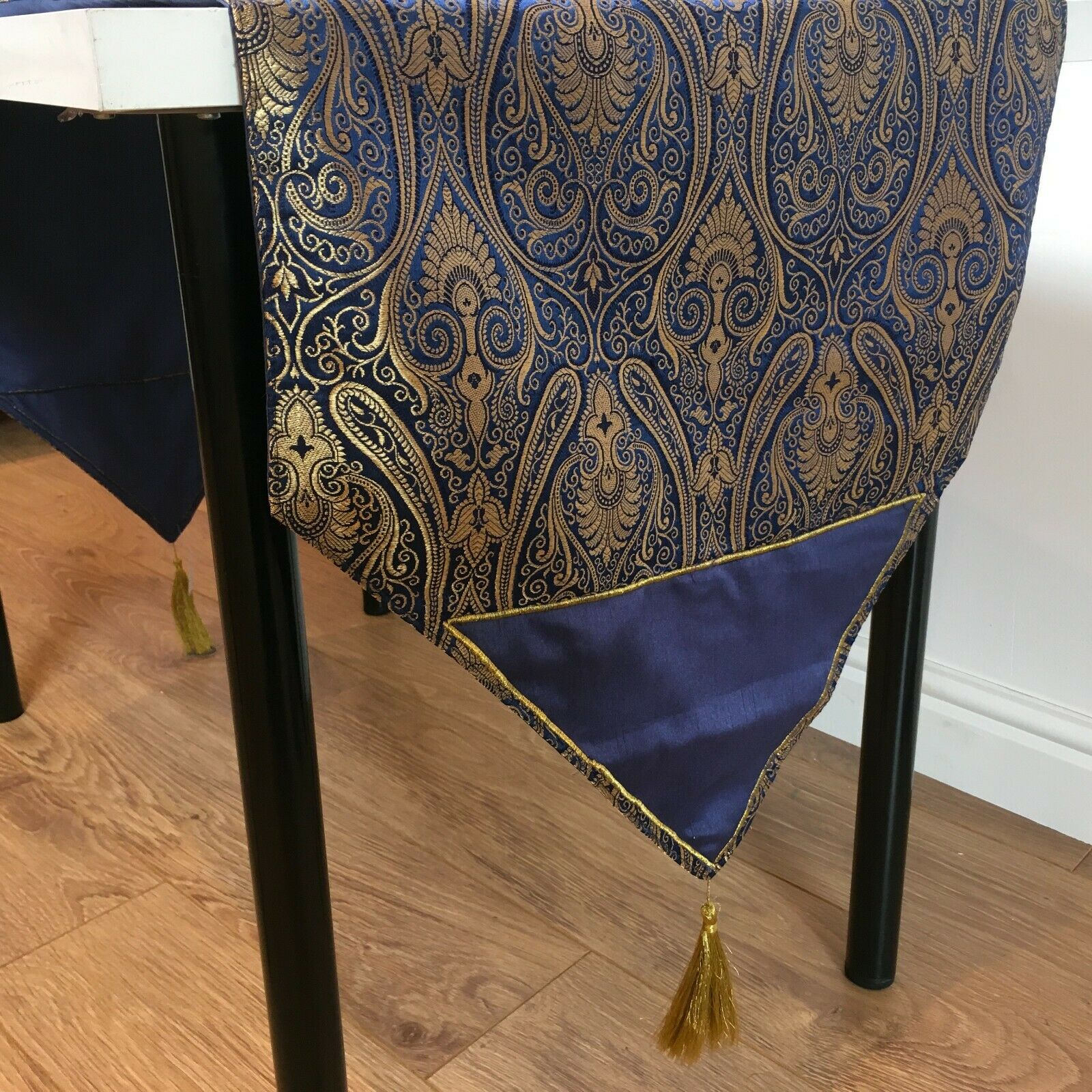 Navy Blue Indian Ornamental banarsi raw silk Cushion Cover Table Runner M1386