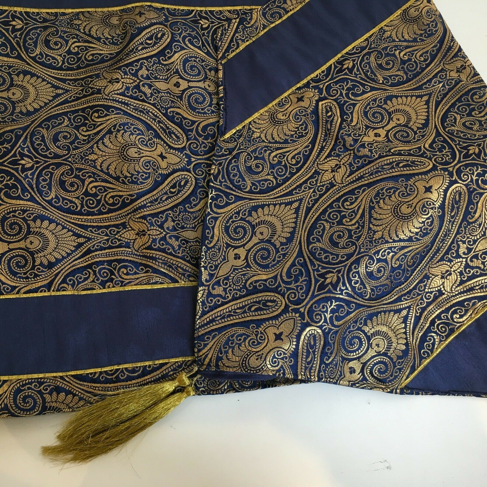Navy Blue Indian Ornamental banarsi raw silk Cushion Cover Table Runner M1386