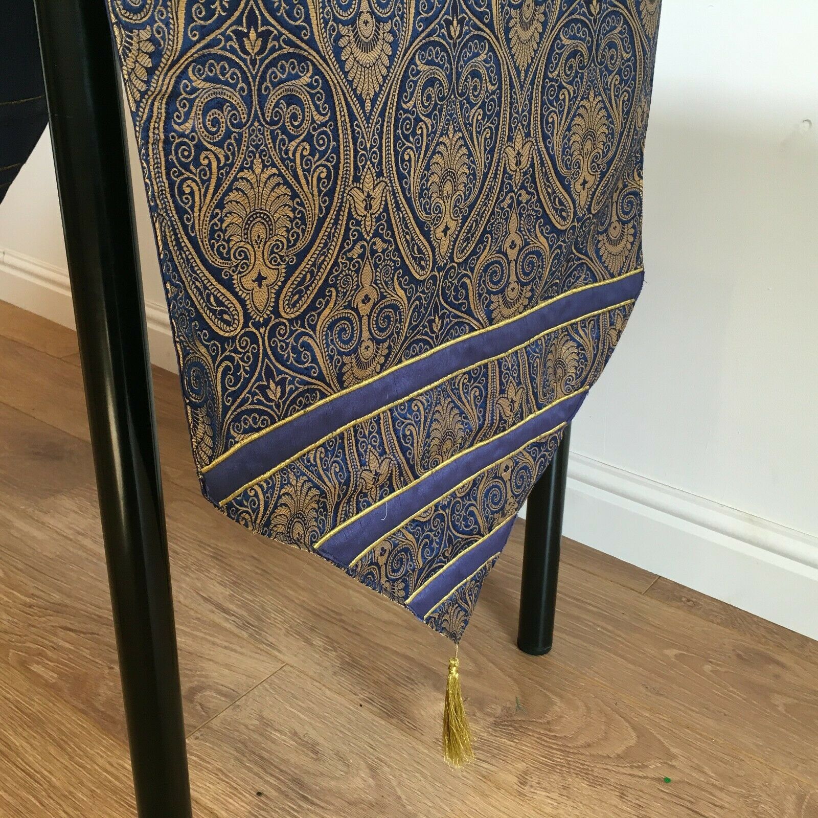 Navy Blue Indian Ornamental banarsi raw silk Cushion Cover Table Runner M1386