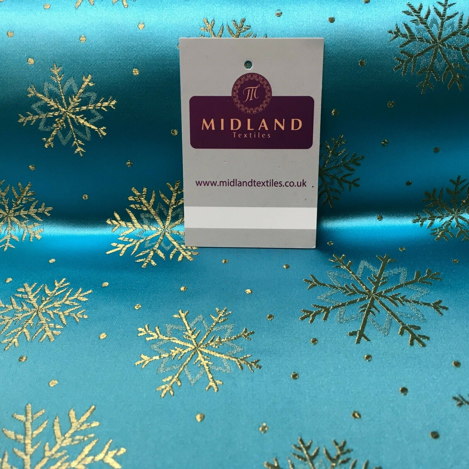 Chinese Turquoise & Gold Snowflake Satin Brocade Dress Fabric 110cm Wide M395-26