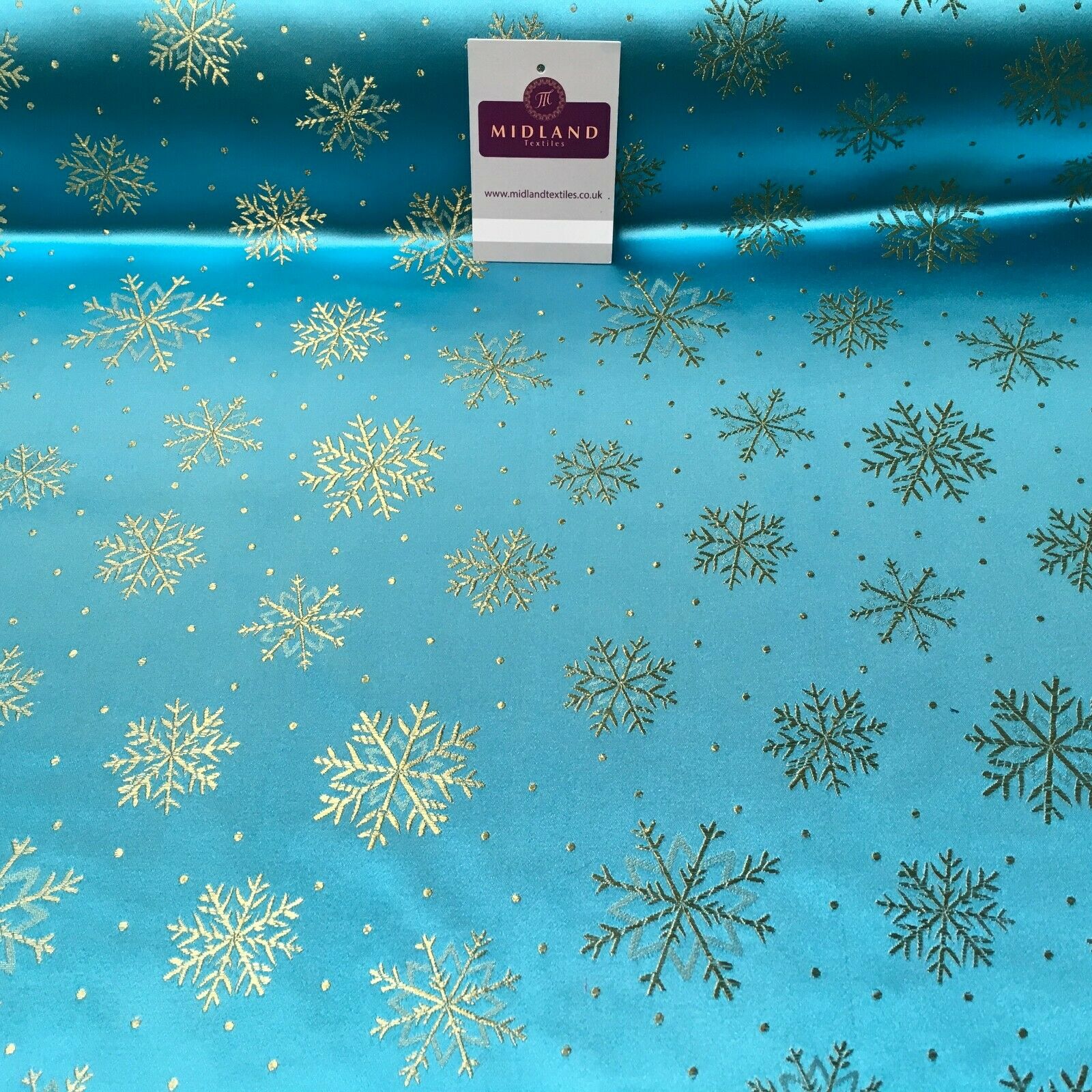 Chinese Turquoise & Gold Snowflake Satin Brocade Dress Fabric 110cm Wide M395-26