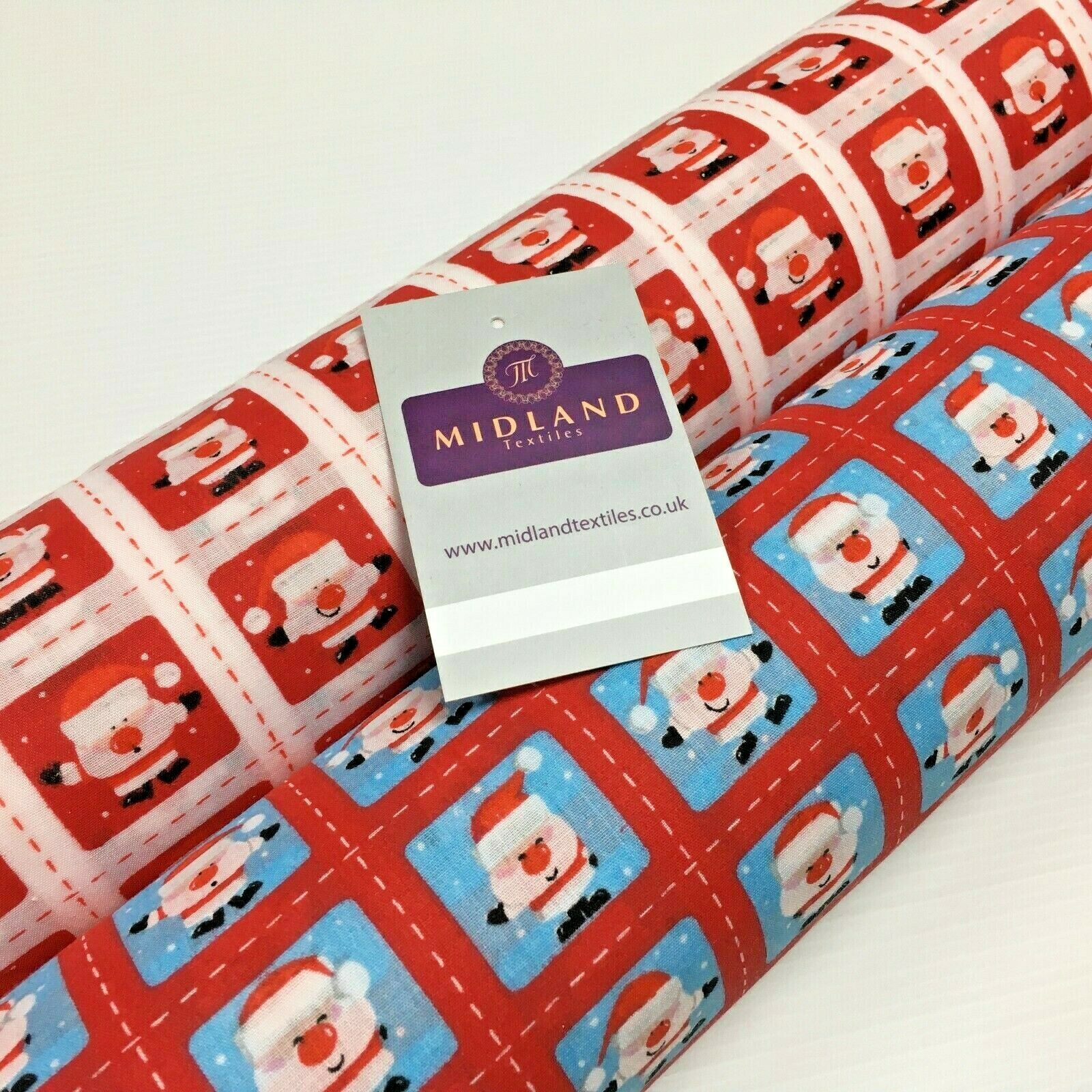 Father Christmas Stamp Printed Polycotton Fabric 110 cm MD1284 Mtex