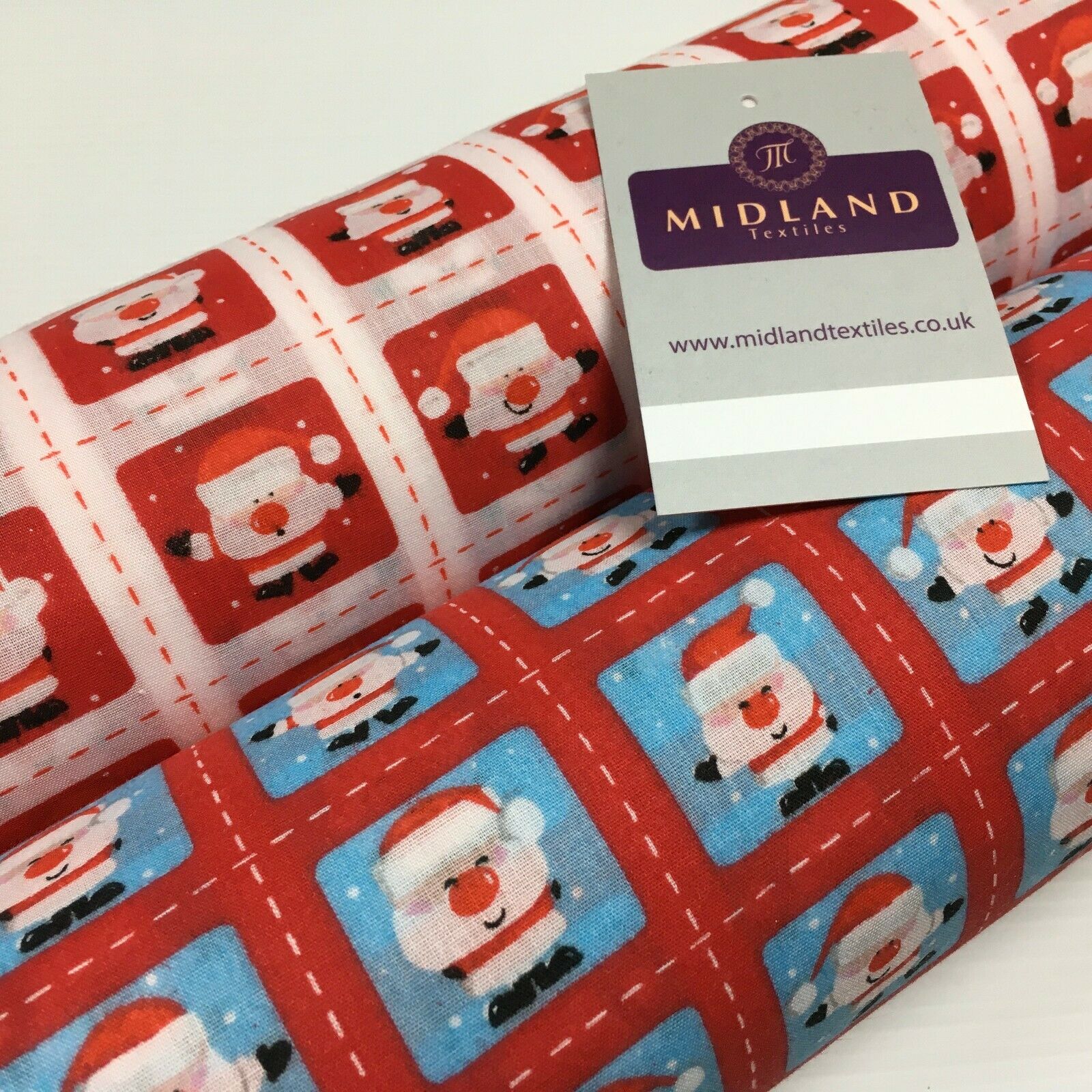 Father Christmas Stamp Printed Polycotton Fabric 110 cm MD1284 Mtex