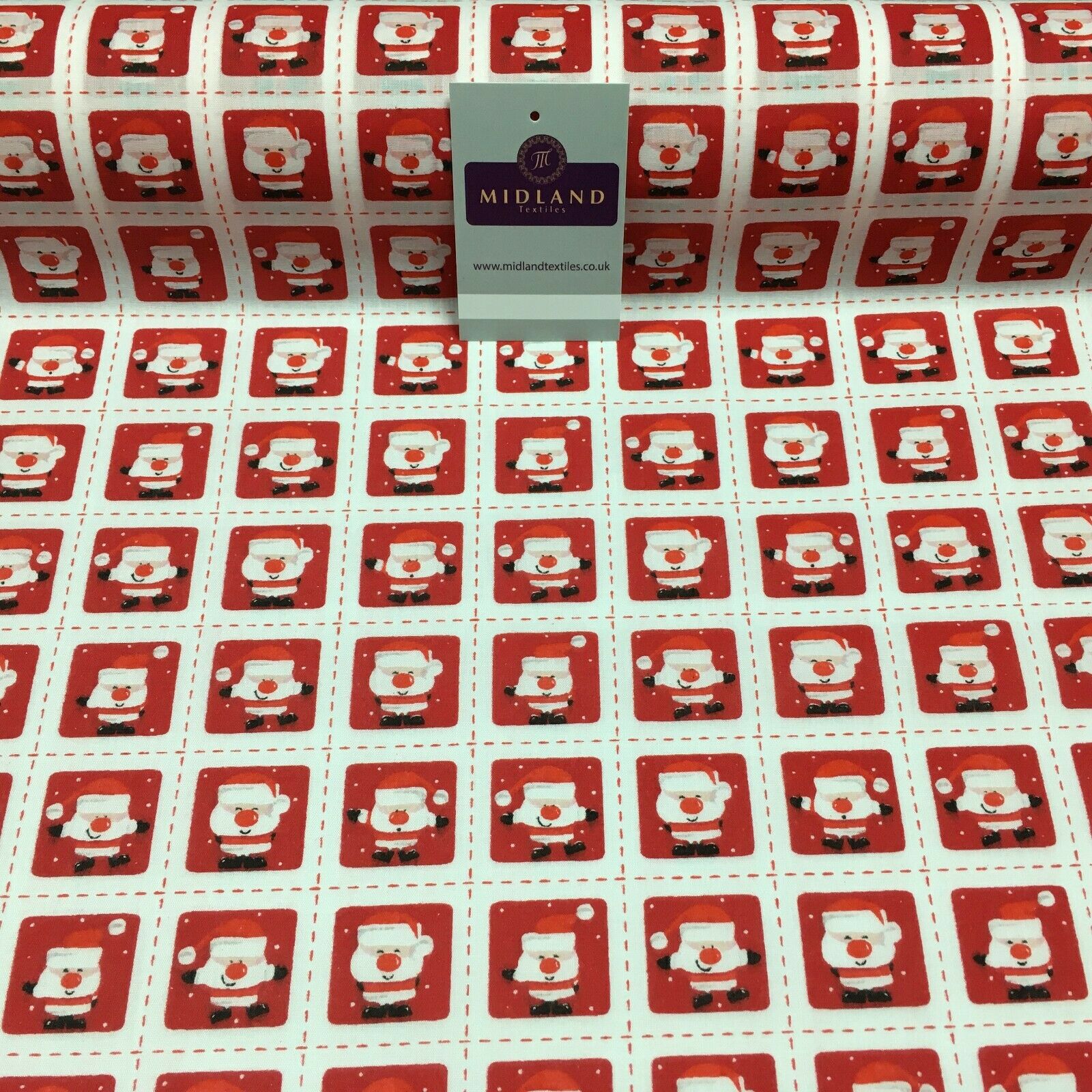 Father Christmas Stamp Printed Polycotton Fabric 110 cm MD1284 Mtex