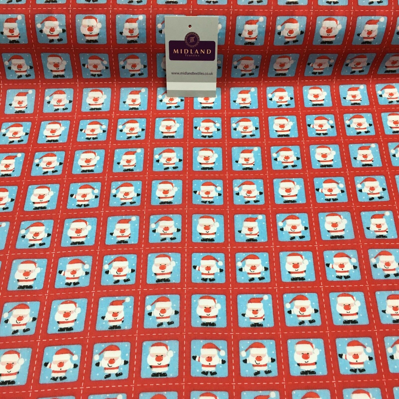 Father Christmas Stamp Printed Polycotton Fabric 110 cm MD1284 Mtex