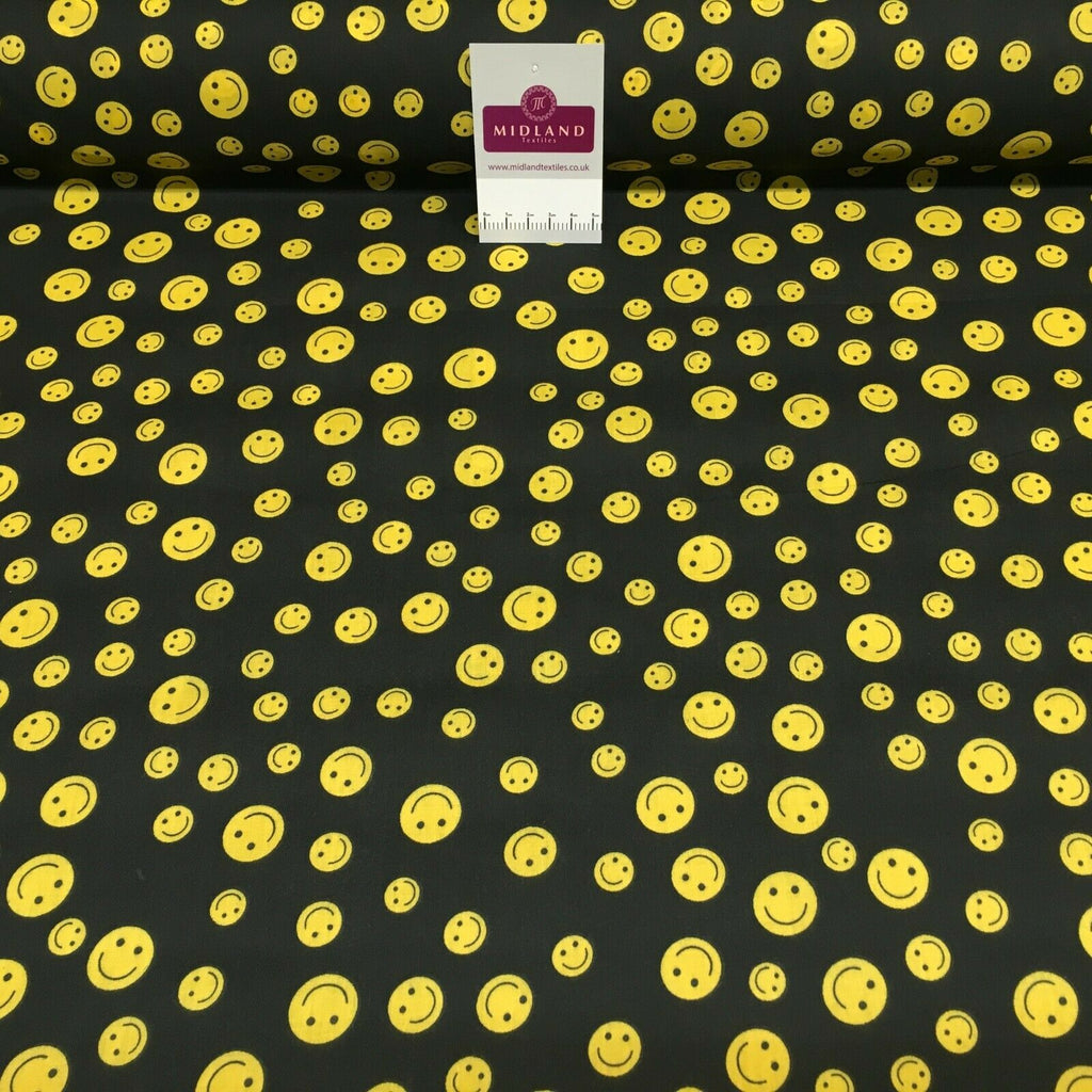 Yellow Smiley Emoji Face Printed Polycotton Mask Fabric 110 cm MD1517 Mtex