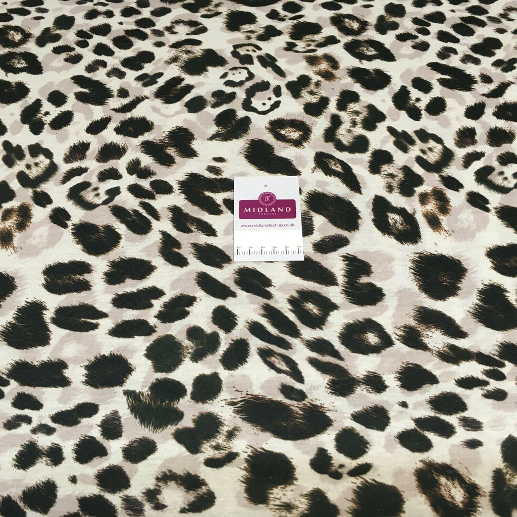 Natural Brown Animal Leopard Print 2 Way stretch Jersey dress Fabric M1522