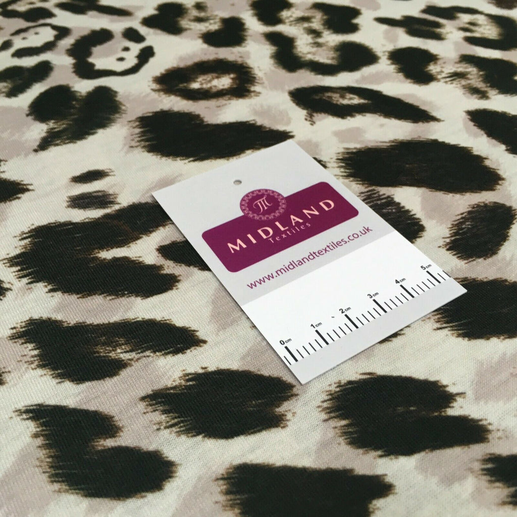 Natural Brown Animal Leopard Print 2 Way stretch Jersey dress Fabric M1522