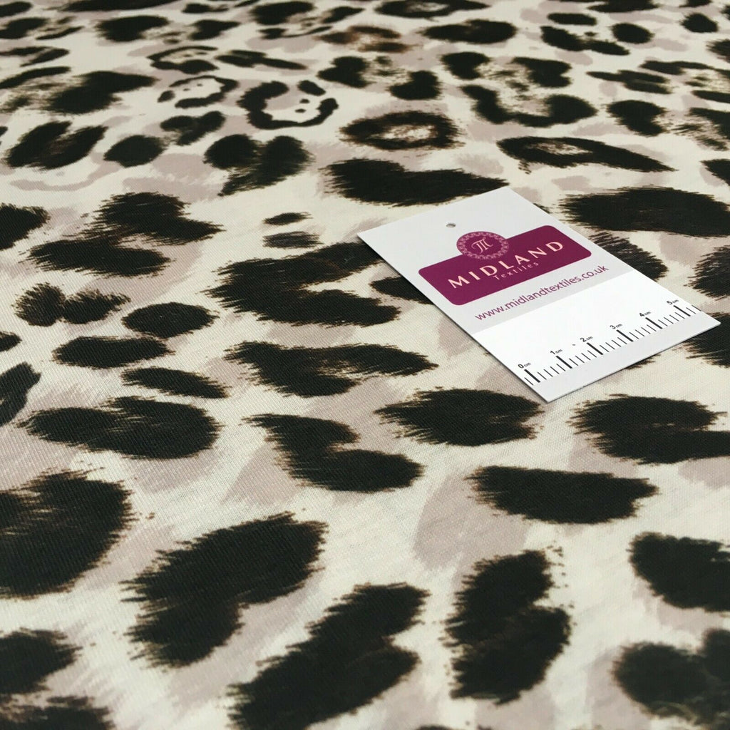 Natural Brown Animal Leopard Print 2 Way stretch Jersey dress Fabric M1522