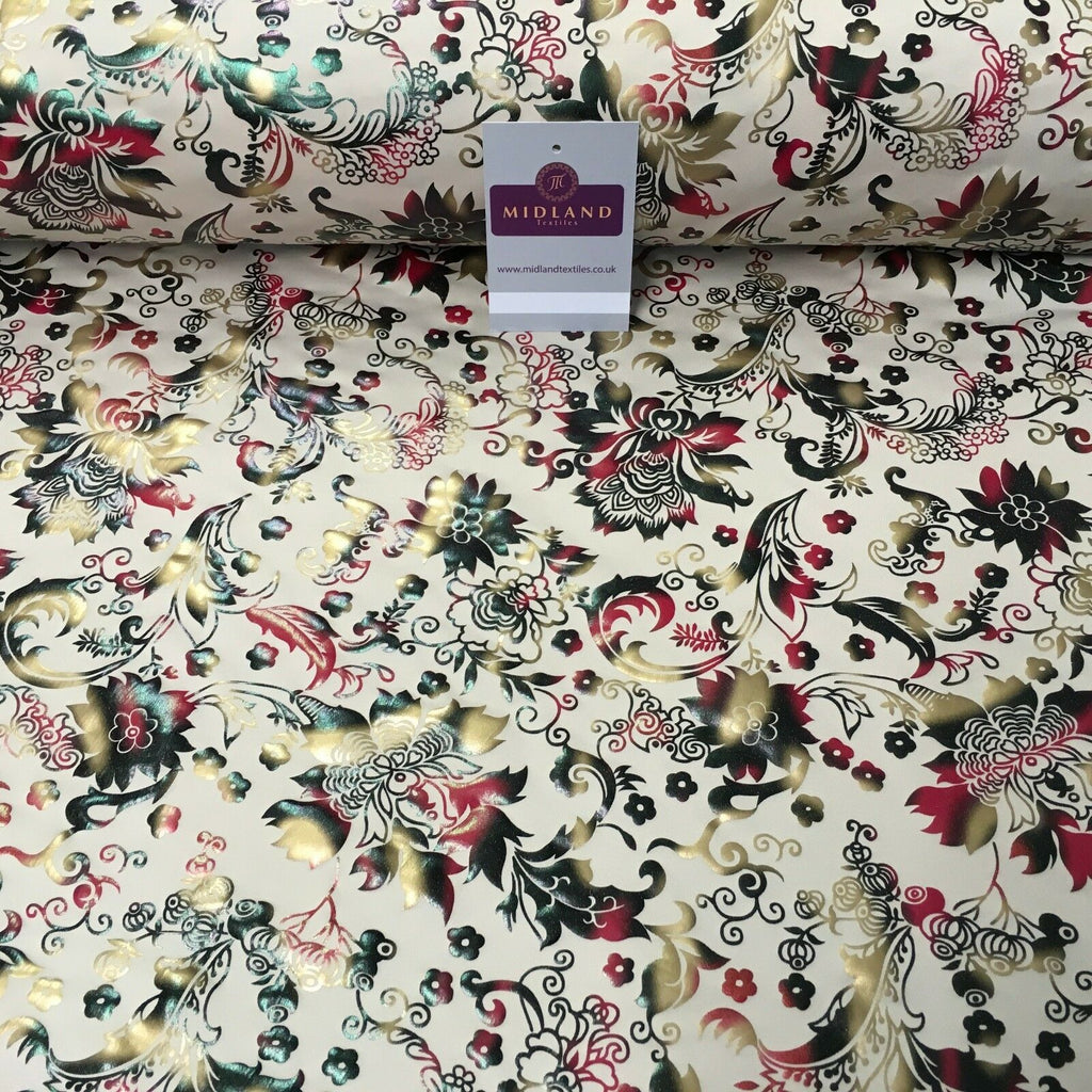 Beige Multicoloured Floral Foil Print Spandex Jersey Dress fabric 58