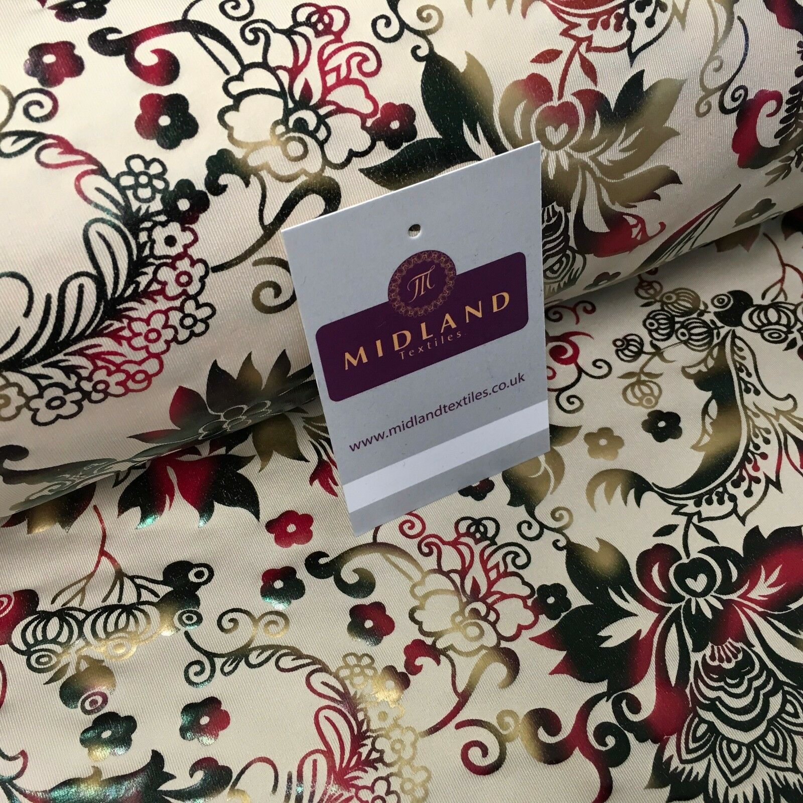 Beige Multicoloured Floral Foil Print Spandex Jersey Dress fabric 58' MU1022-1