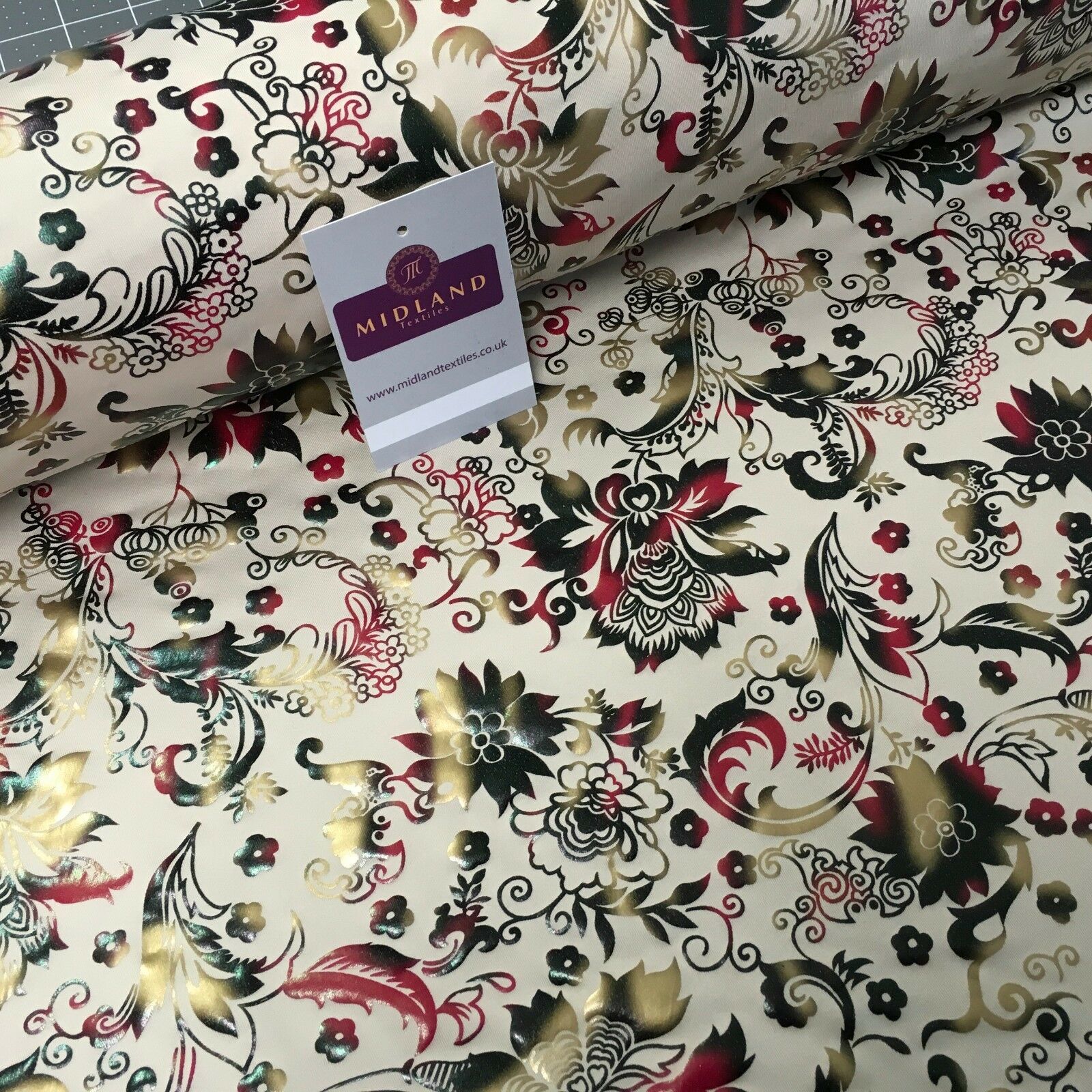 Beige Multicoloured Floral Foil Print Spandex Jersey Dress fabric 58' MU1022-1