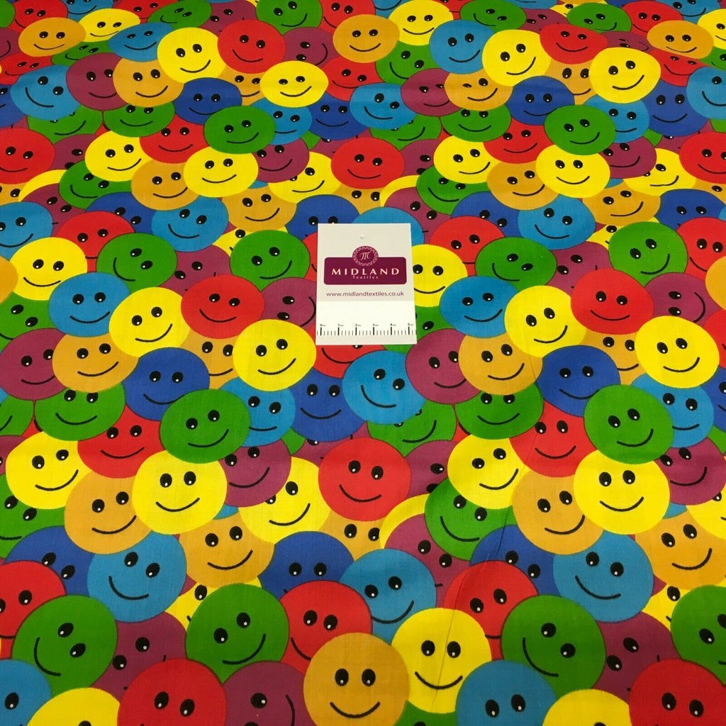 Rainbow Smiley Face Emoji Printed Polycotton  Mask Fabric 110 cm MD1516 Mtex