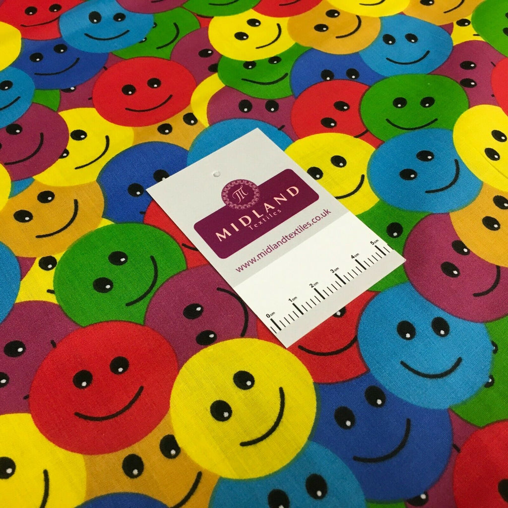 Rainbow Smiley Face Emoji Printed Polycotton  Mask Fabric 110 cm MD1516 Mtex