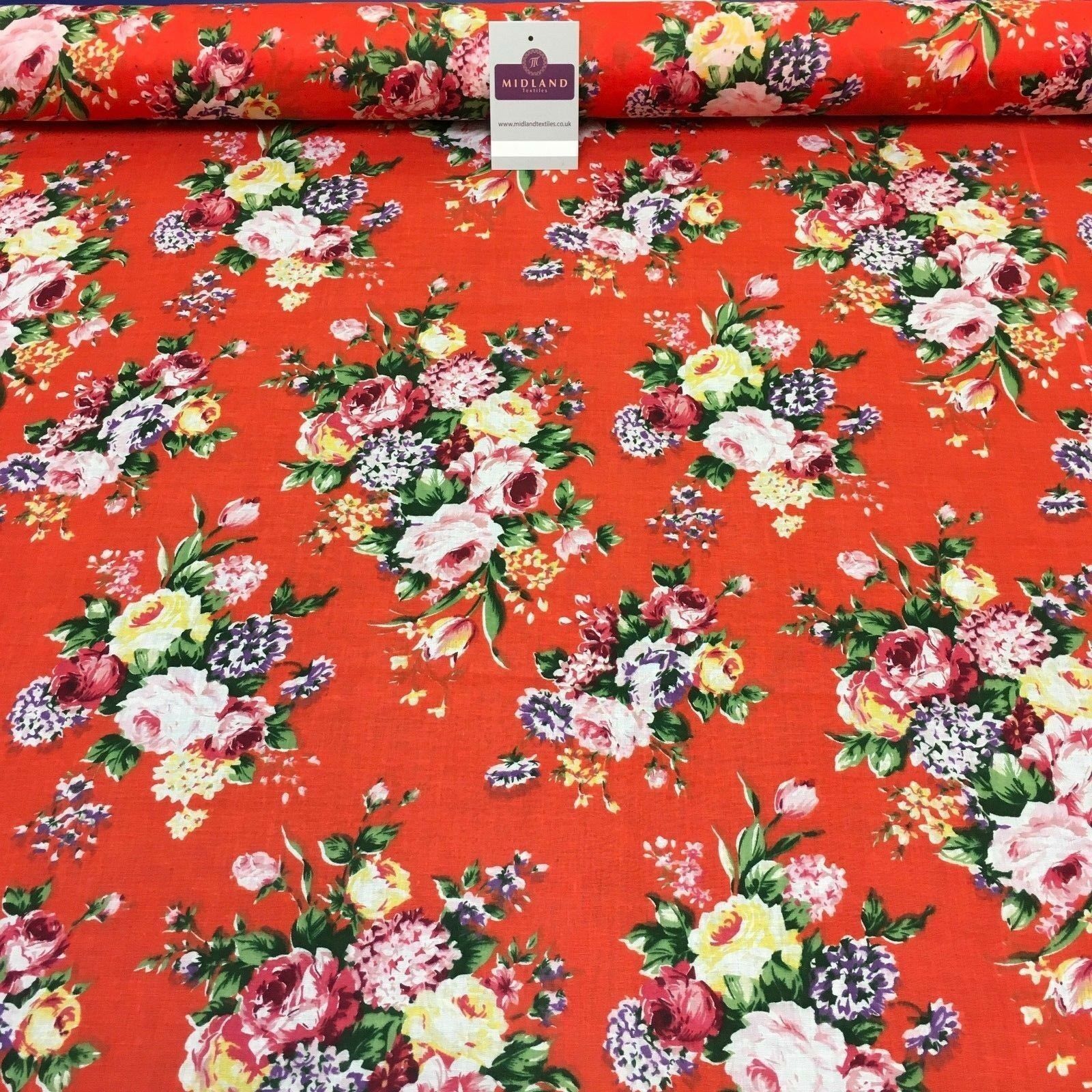 Vintage Floral Printed 100% Cotton Lawn Dress Fabric 58' Wide MH953 Mtex