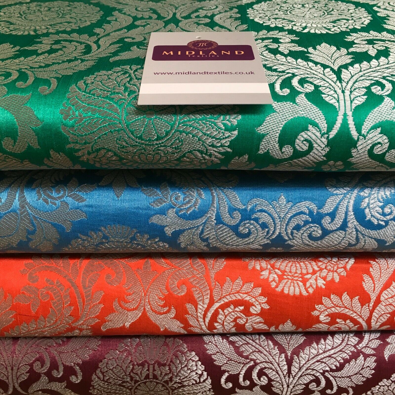 Silver Metallic Ornamental Indian Faux Silk Banarsi brocade Fabric 110cm MP1126