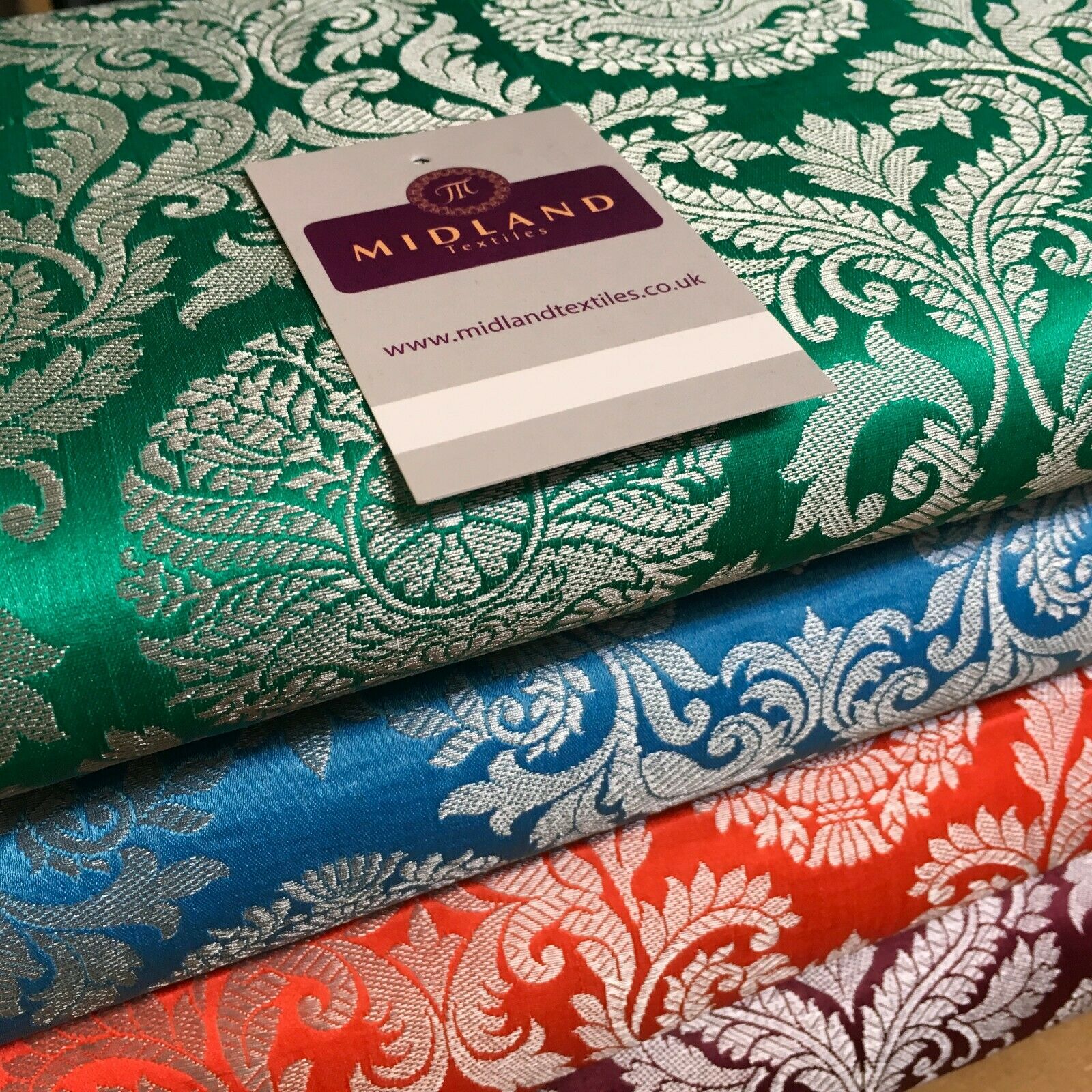 Silver Metallic Ornamental Indian Faux Silk Banarsi brocade Fabric 110cm MP1126