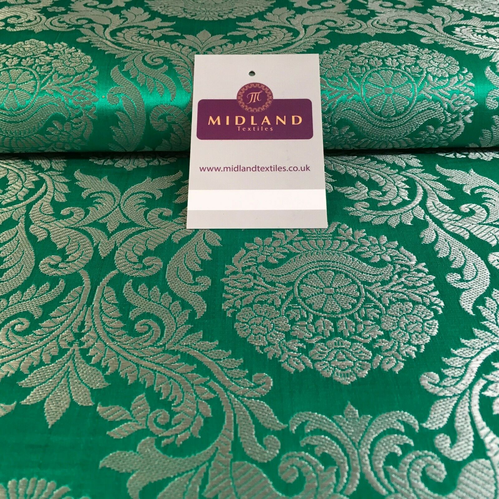 Silver Metallic Ornamental Indian Faux Silk Banarsi brocade Fabric 110cm MP1126