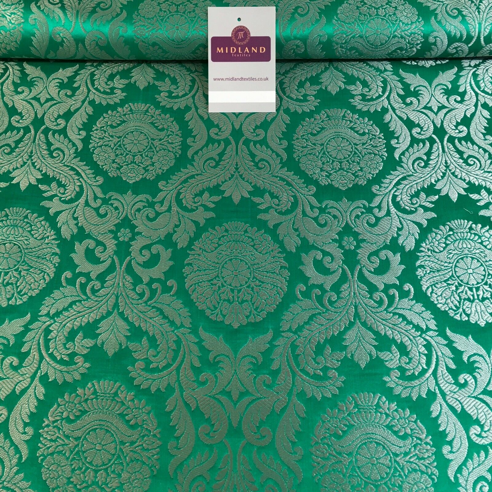 Silver Metallic Ornamental Indian Faux Silk Banarsi brocade Fabric 110cm MP1126