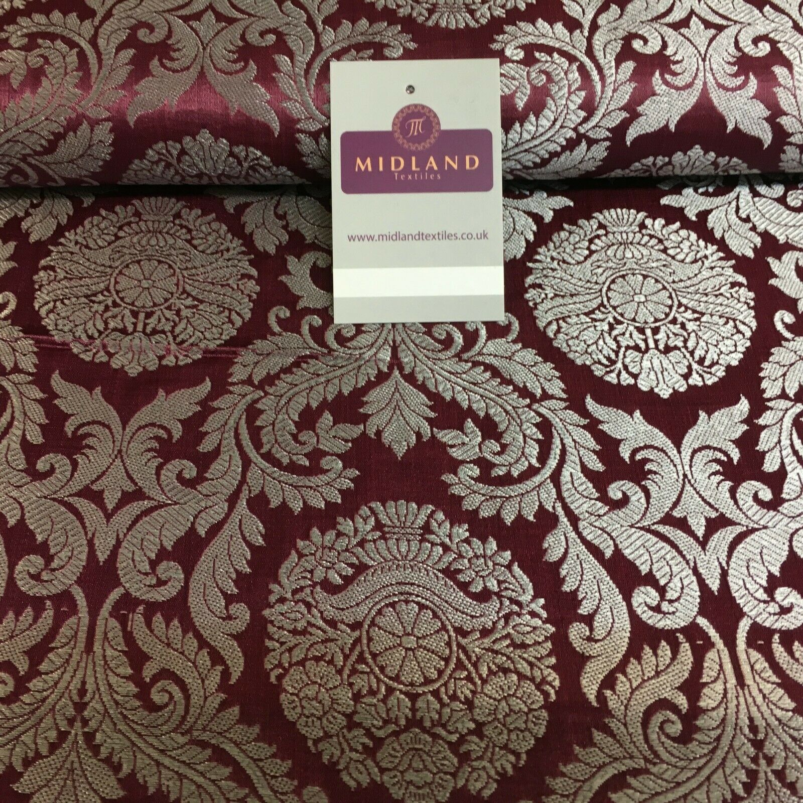 Silver Metallic Ornamental Indian Faux Silk Banarsi brocade Fabric 110cm MP1126