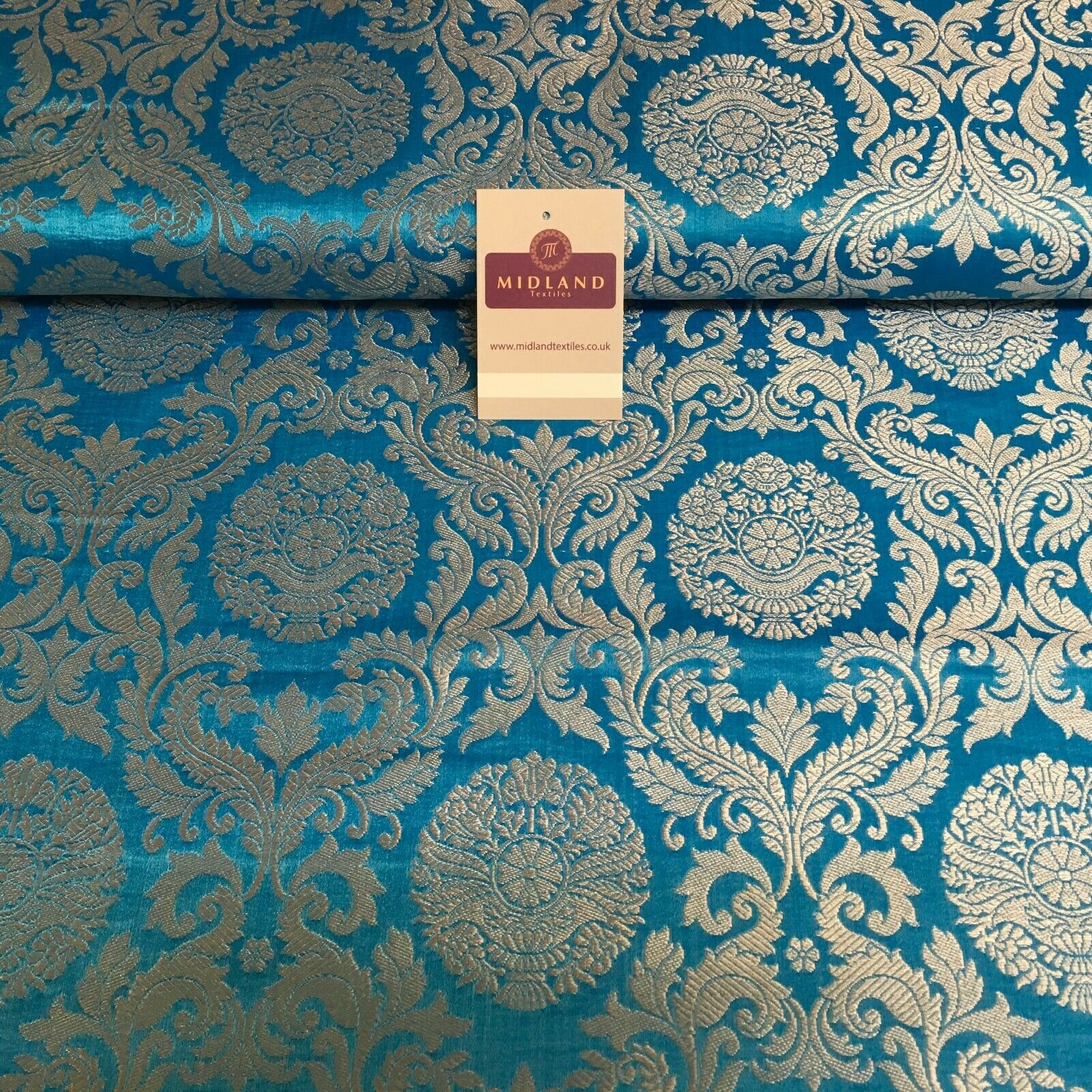 Silver Metallic Ornamental Indian Faux Silk Banarsi brocade Fabric 110cm MP1126