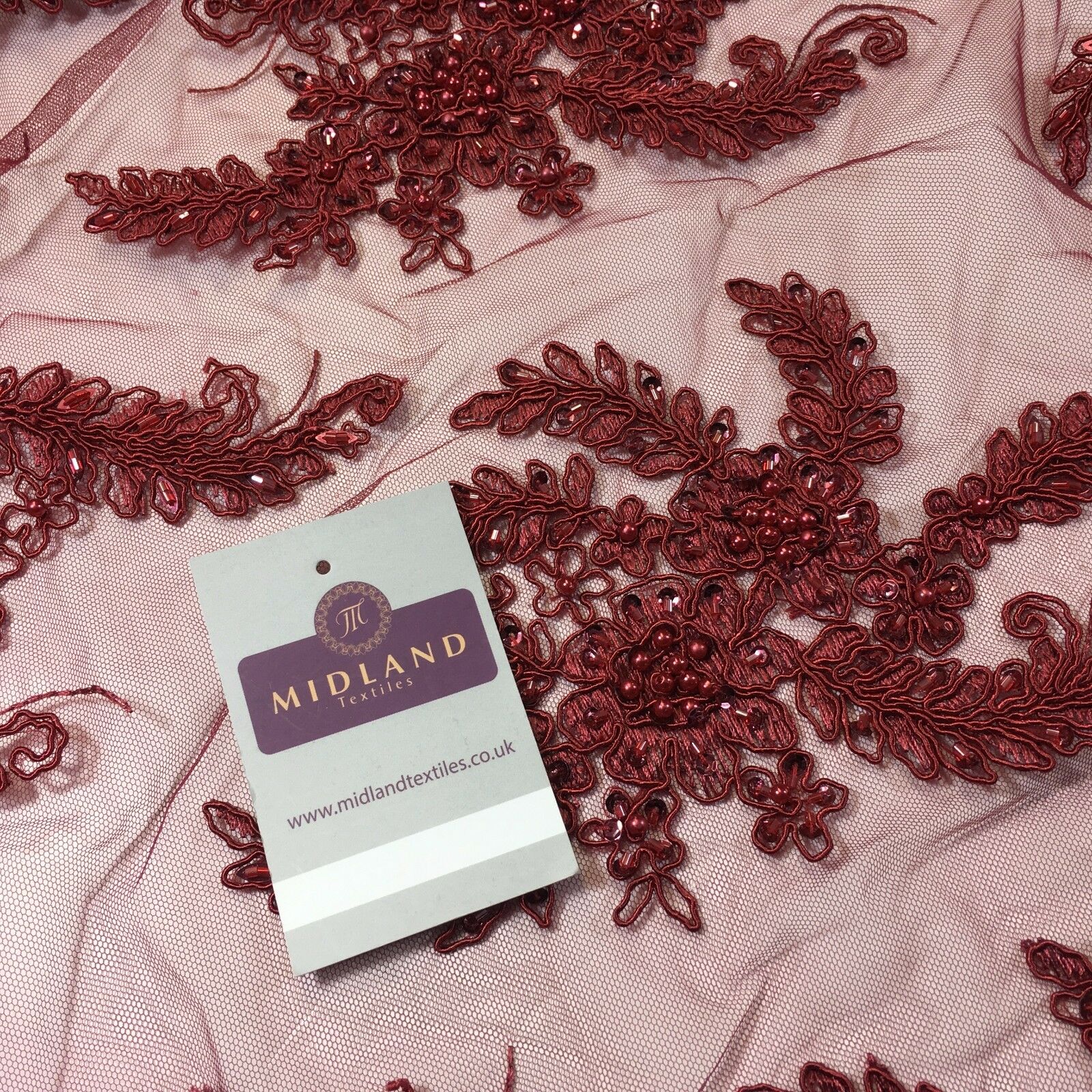 Floral Embellished with beads Scalloped Edged net dress fabric 58' M780 Mtex