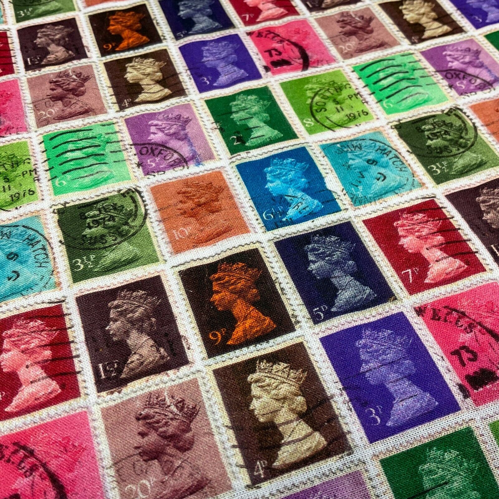Collage Queen Stamp 100 % cotton Jubilee crafting bunting printed Fabric  M1607