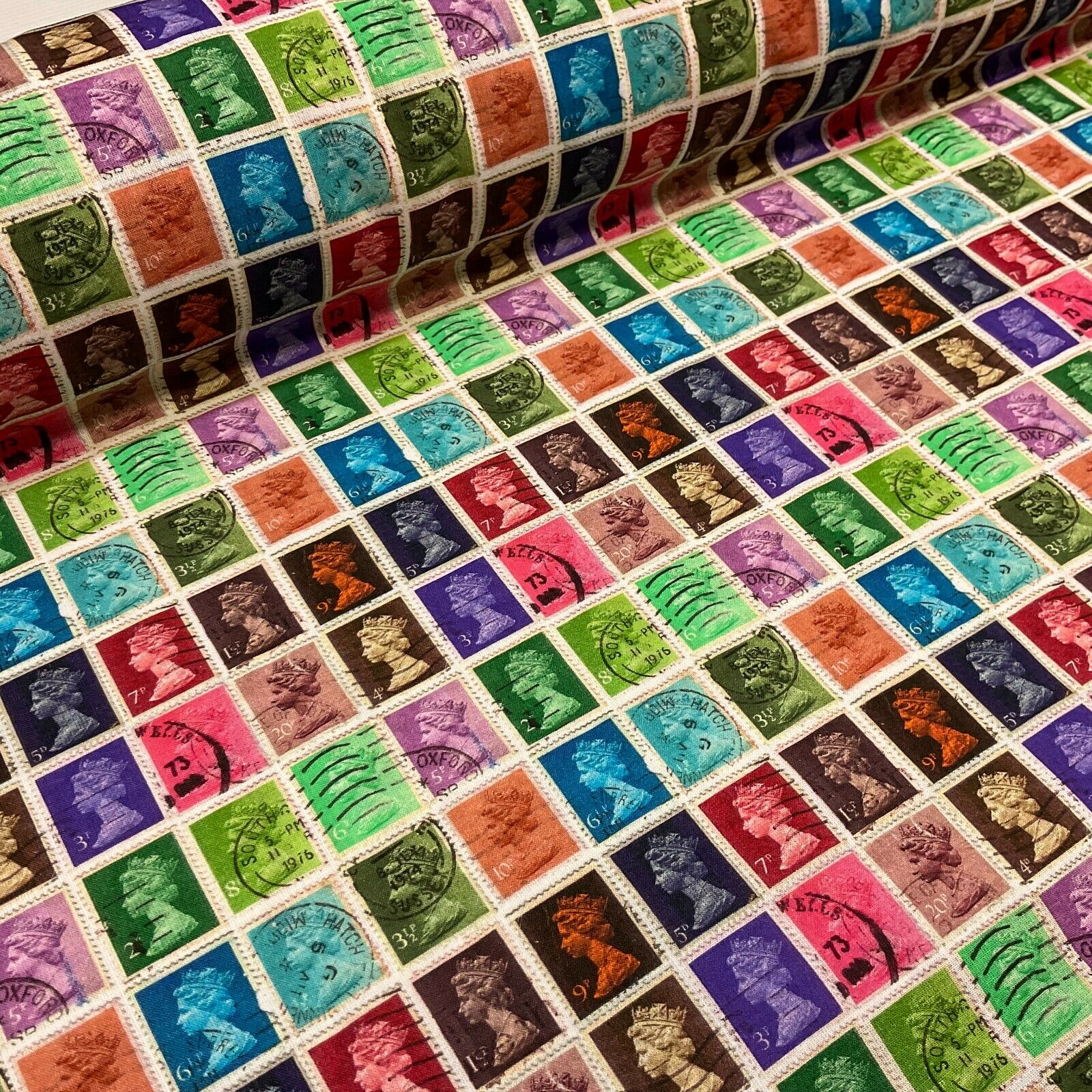 Collage Queen Stamp 100 % cotton Jubilee crafting bunting printed Fabric  M1607