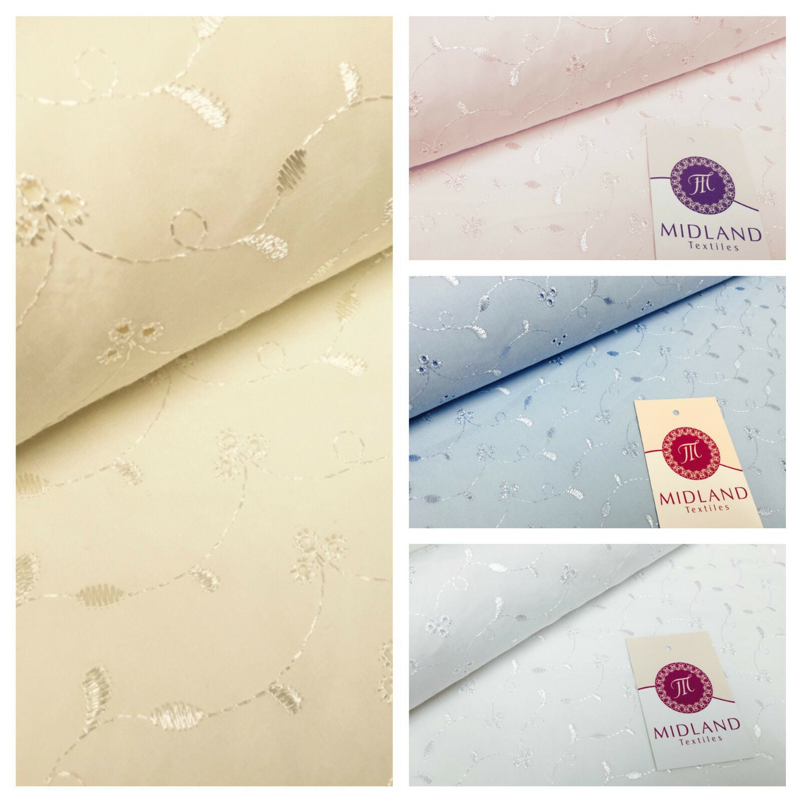 Broderie Anglais Poly cotton Fabric 3 Whole per meter 45' M41 Mtex