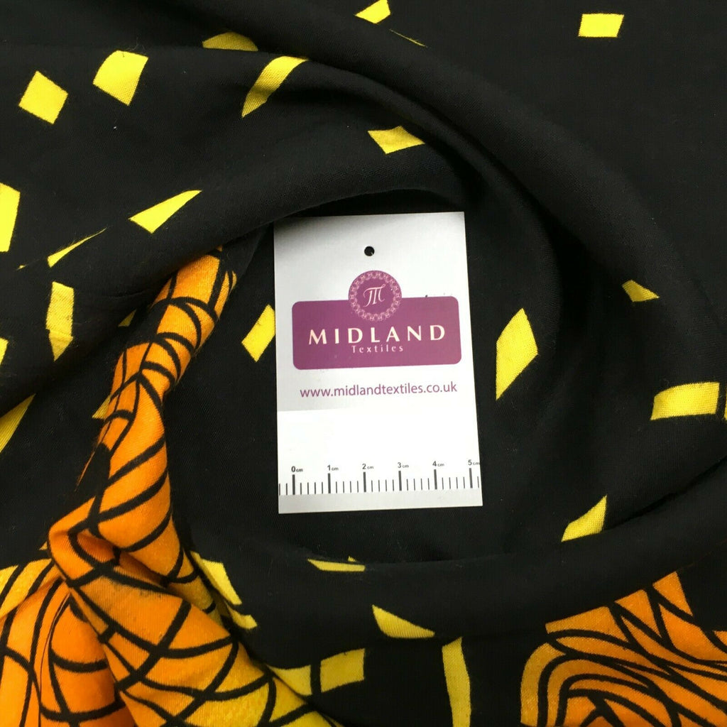 Black yellow viscose double border dress Fabric M1400-24 Mtex