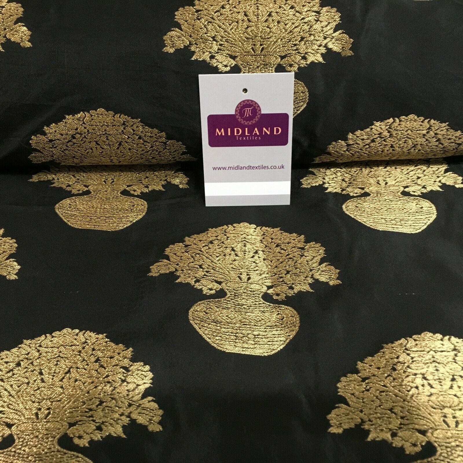 Indian gold Flower pot Banarsi Brocade waistcoat fabric 110 cm Wide MN1101 Mtex