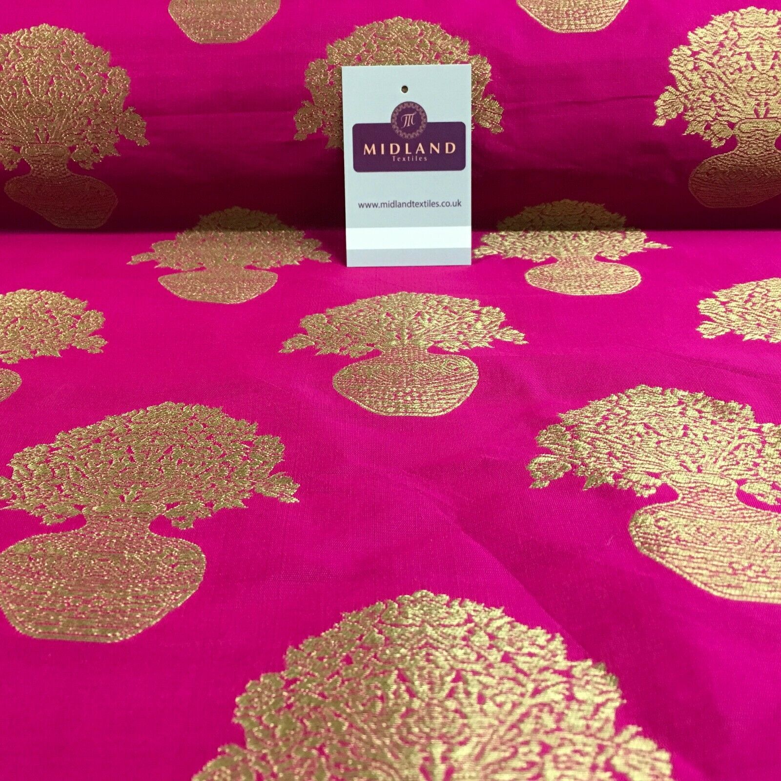 Indian gold Flower pot Banarsi Brocade waistcoat fabric 110 cm Wide MN1101 Mtex