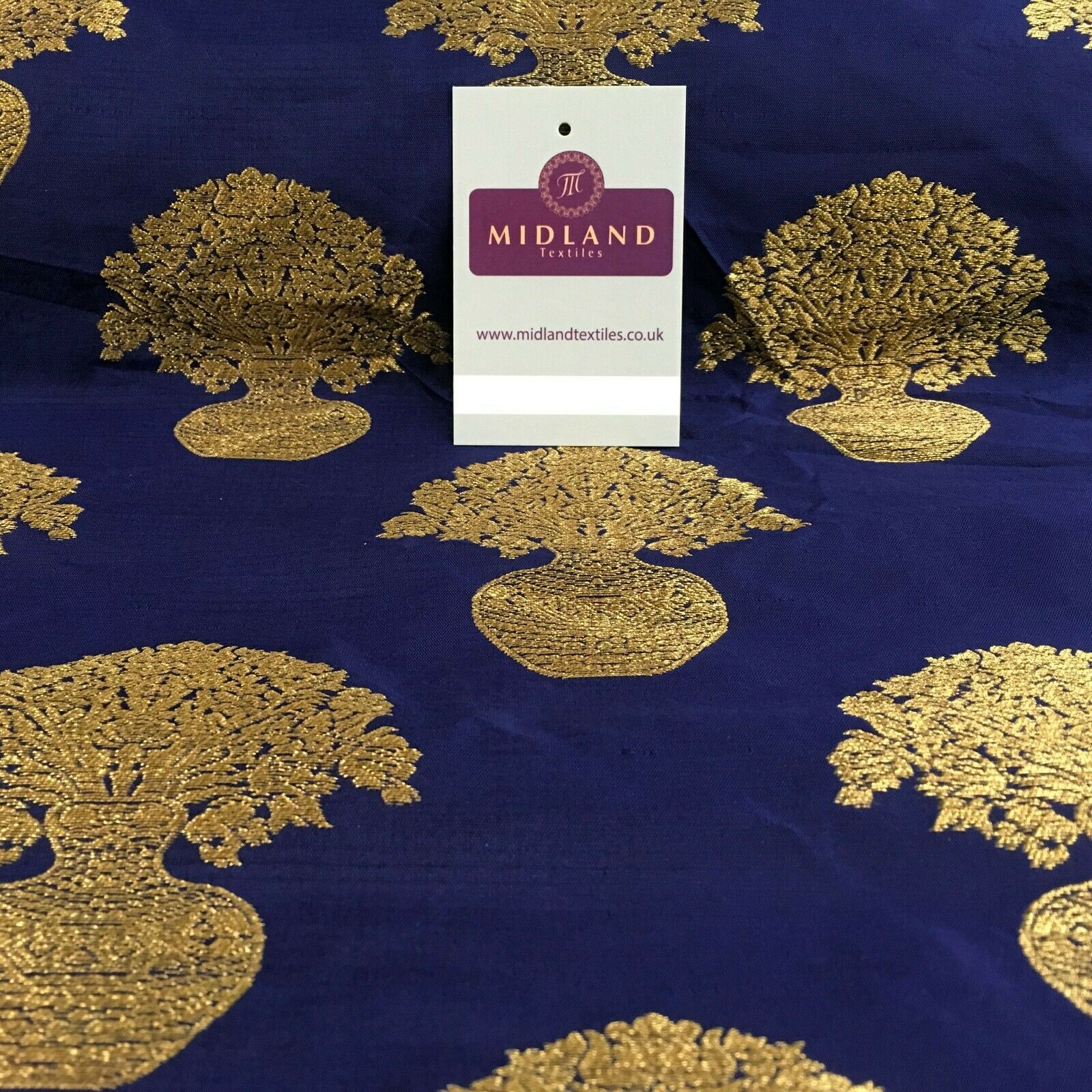 Indian gold Flower pot Banarsi Brocade waistcoat fabric 110 cm Wide MN1101 Mtex