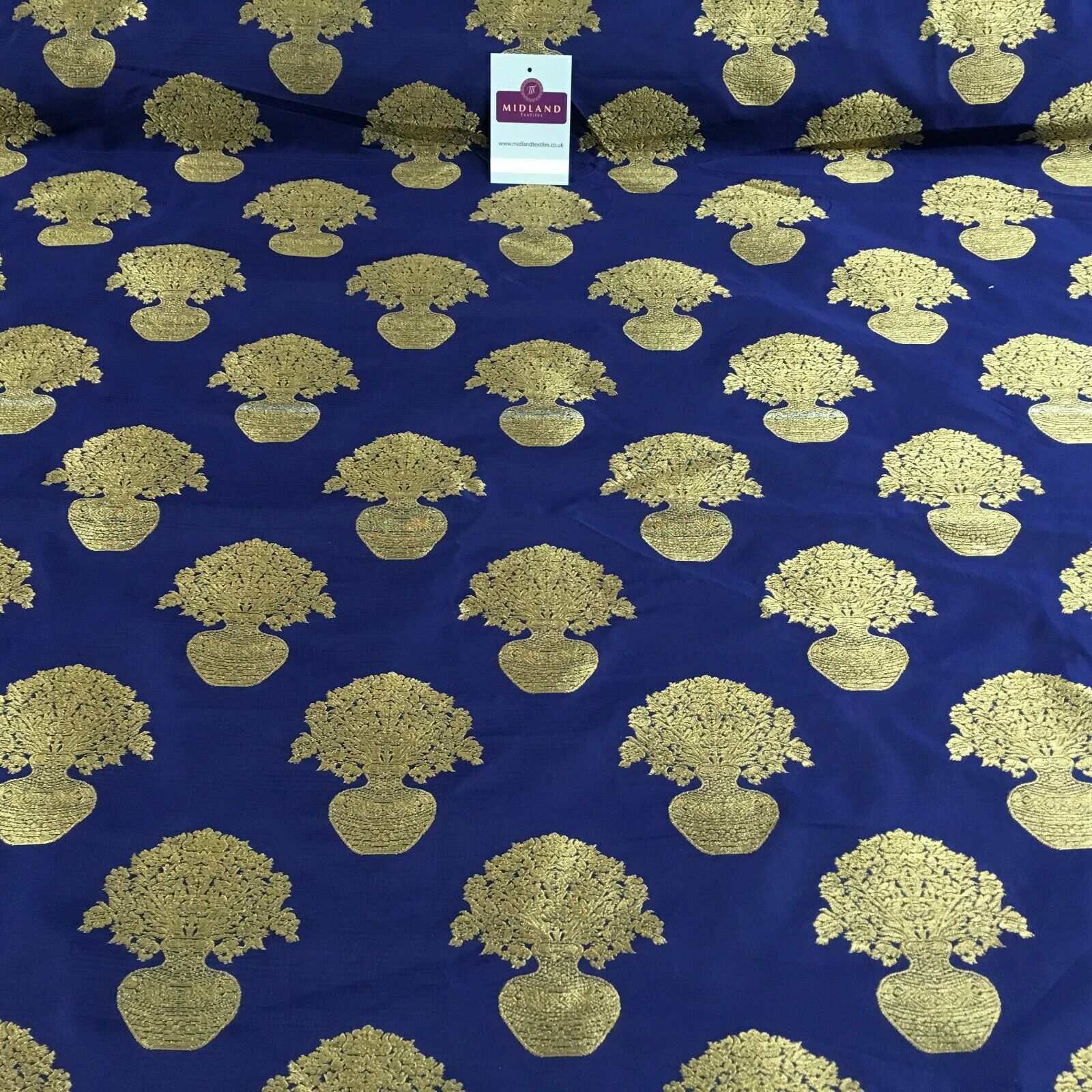 Indian gold Flower pot Banarsi Brocade waistcoat fabric 110 cm Wide MN1101 Mtex