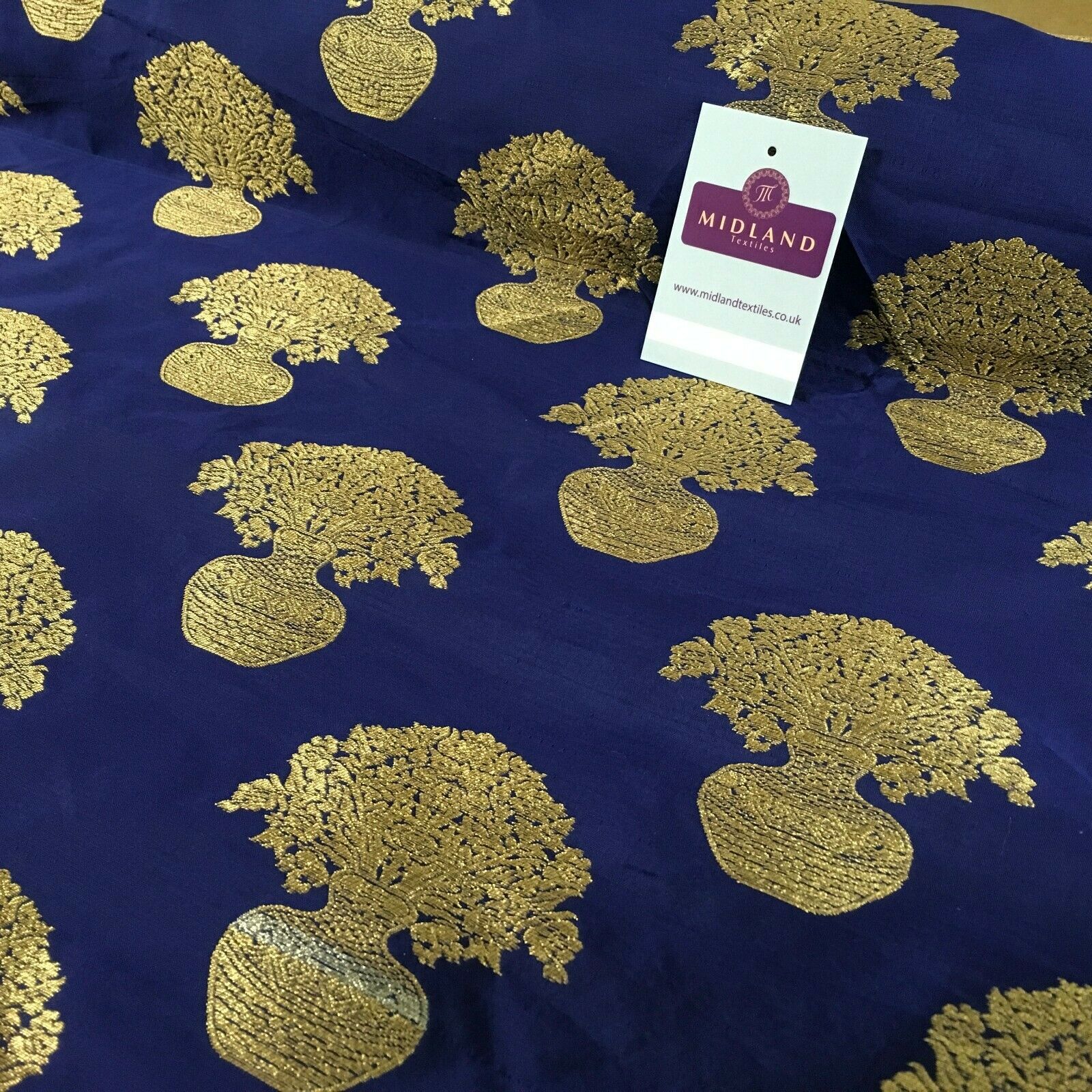 Indian gold Flower pot Banarsi Brocade waistcoat fabric 110 cm Wide MN1101 Mtex