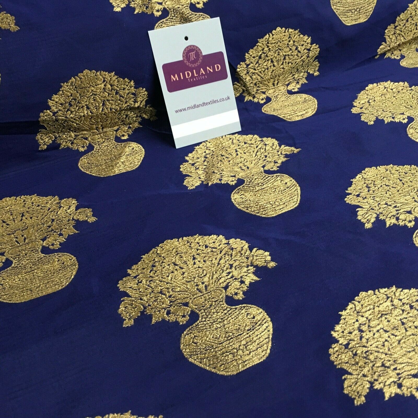 Indian gold Flower pot Banarsi Brocade waistcoat fabric 110 cm Wide MN1101 Mtex